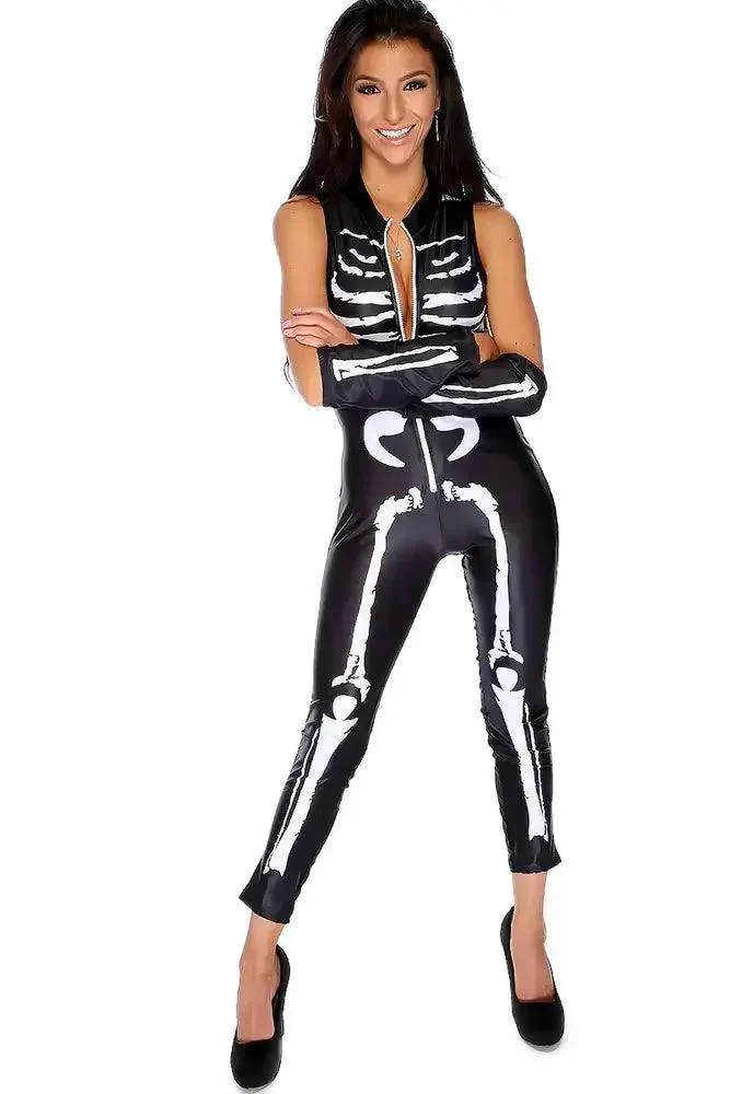 Sexy Black White Fitted Skeleton Costume