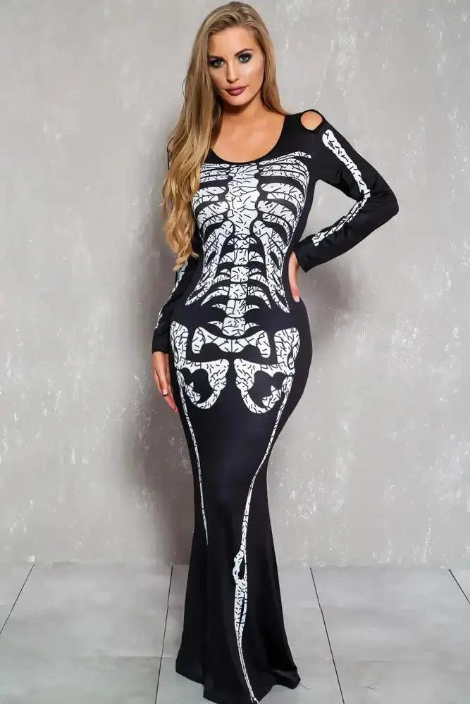 Sexy Black White Skeleton Dress Costume