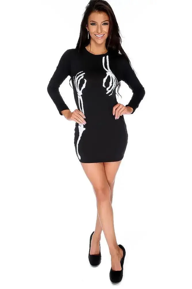 Sexy Black White Skeleton Long Sleeve Costume
