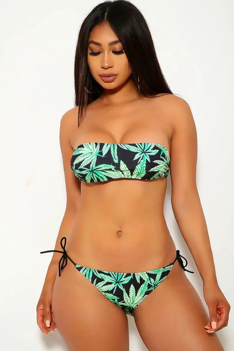 Sexy Green Black Bandeau Two Piece Swimsuit