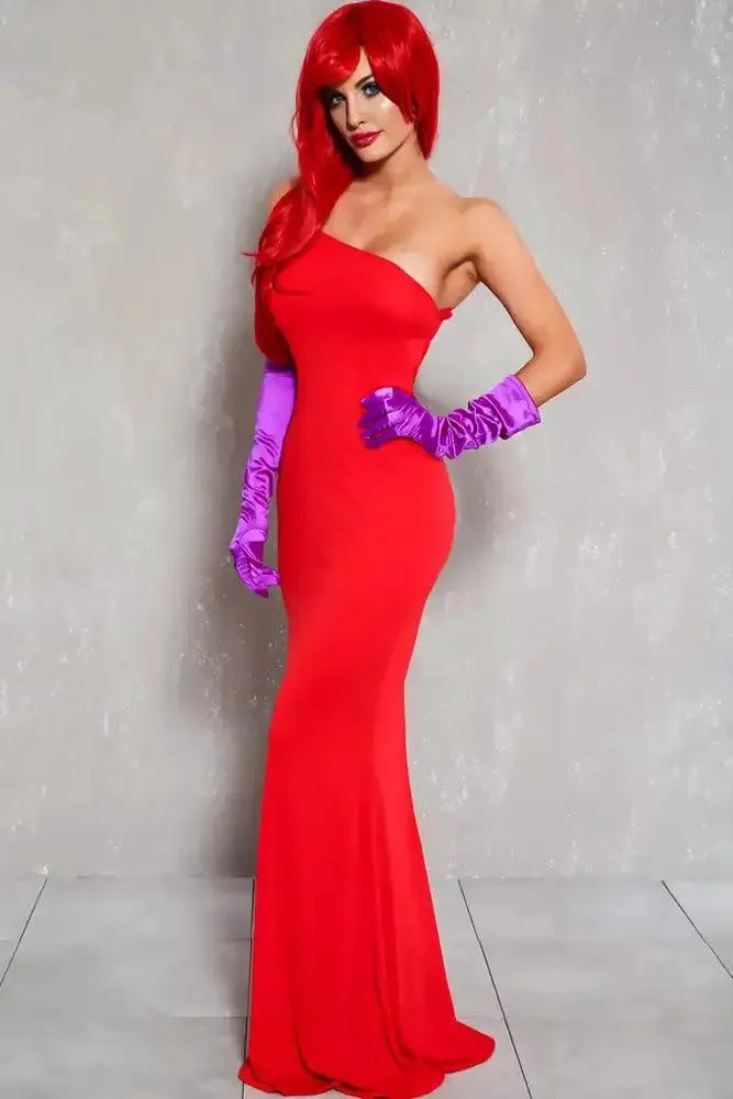 Sexy Red One Shoulder Bombshell Jessica Two Piece Costume