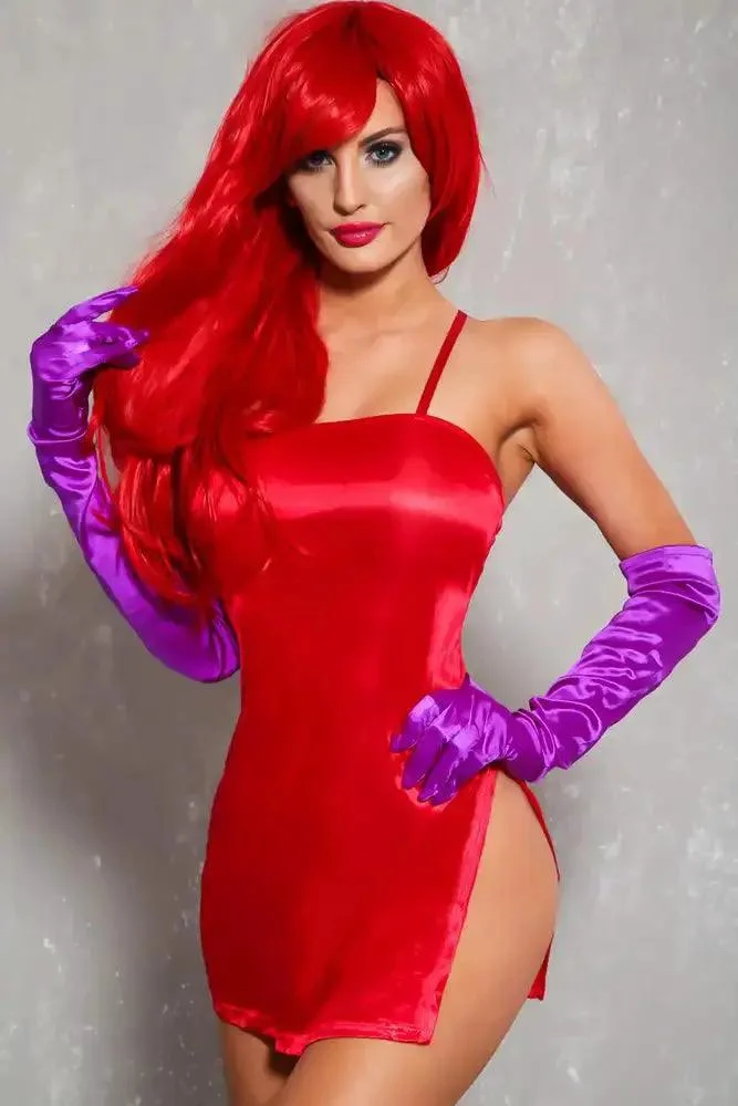 Sexy Red Satin High Cut Mini Fiery Jessica Two Piece Costume