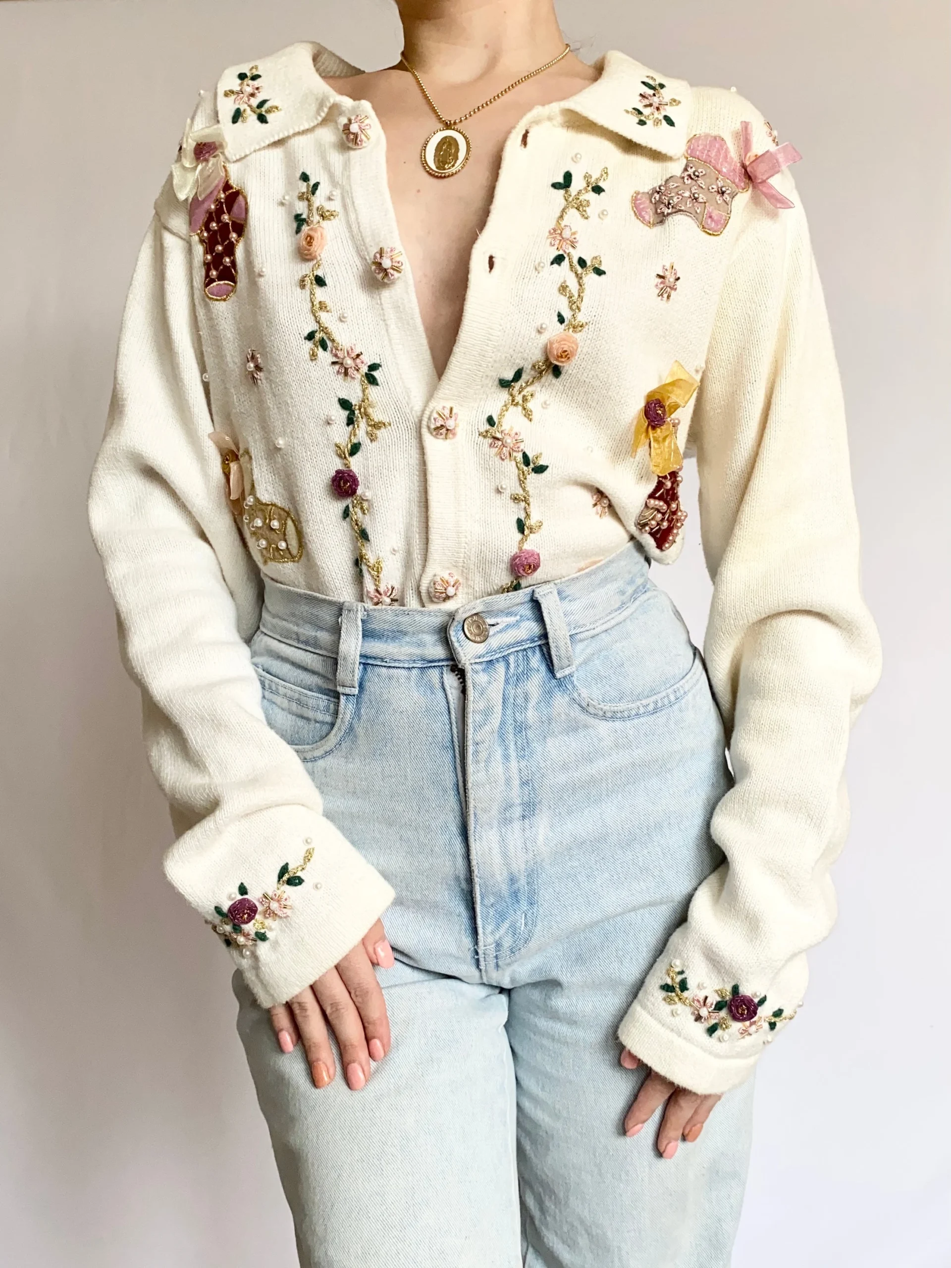 Shabby Chic Holiday Stockings Cardigan Sweater