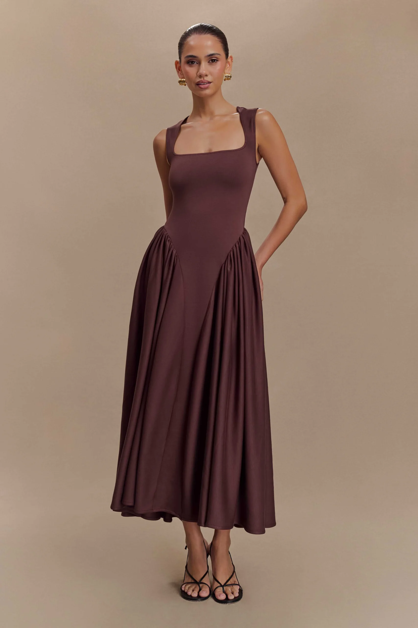 SharonScuba Jersey Midi Dress - Cacao Brown