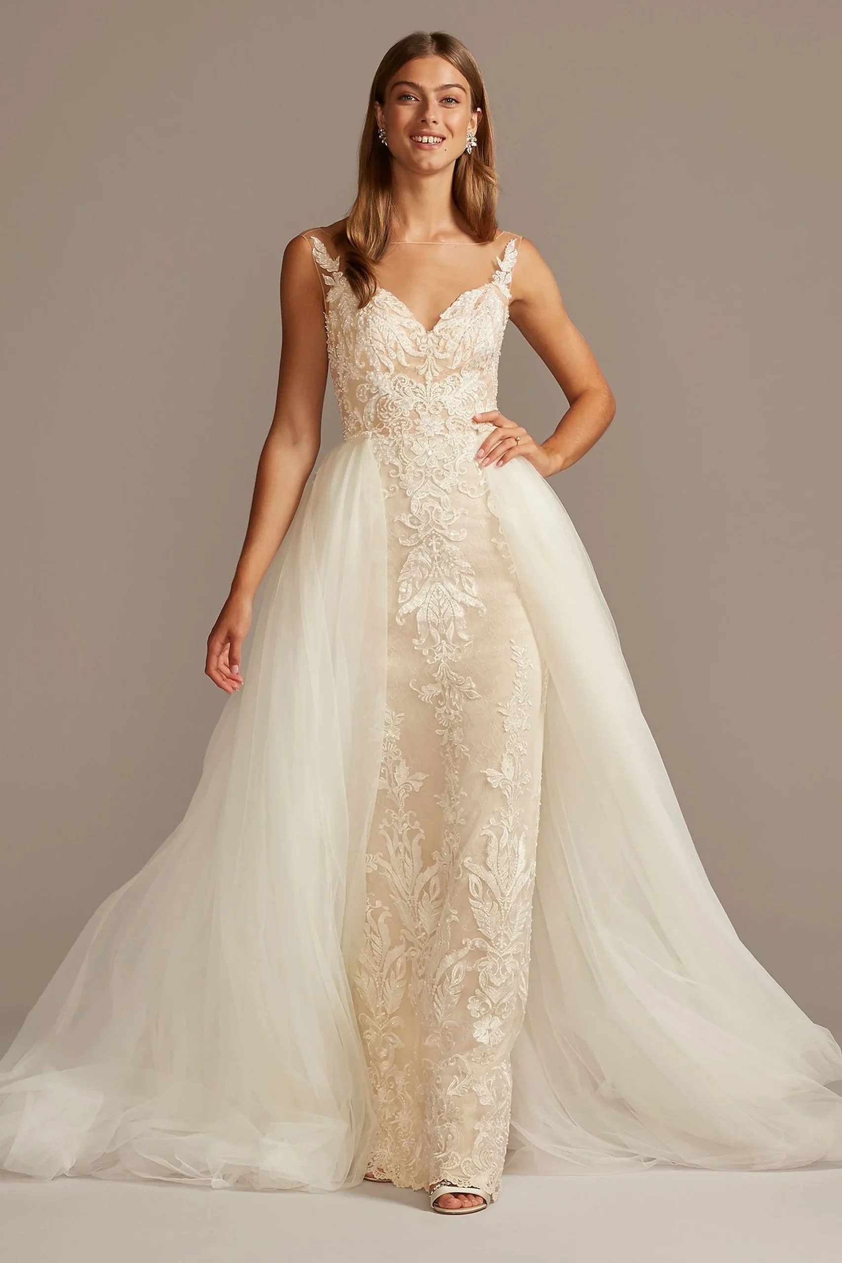 Sheath Wedding Dress with Tulle Overskirt