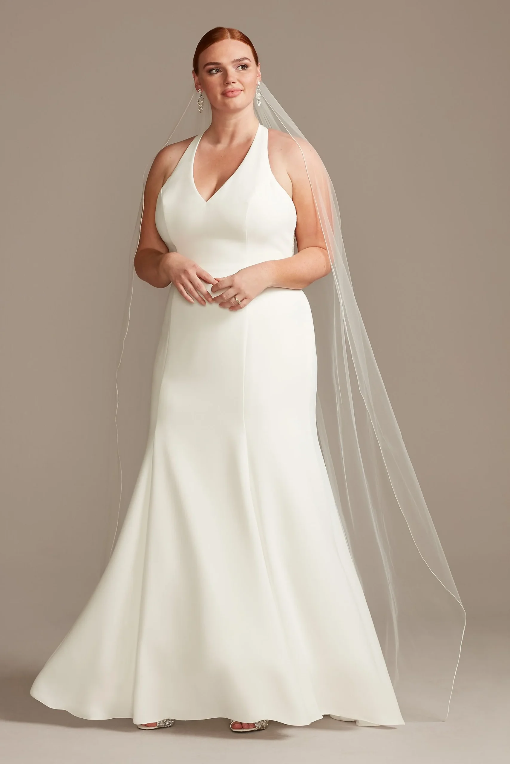 Sheer Back Crepe Wedding Dress with Lace Train