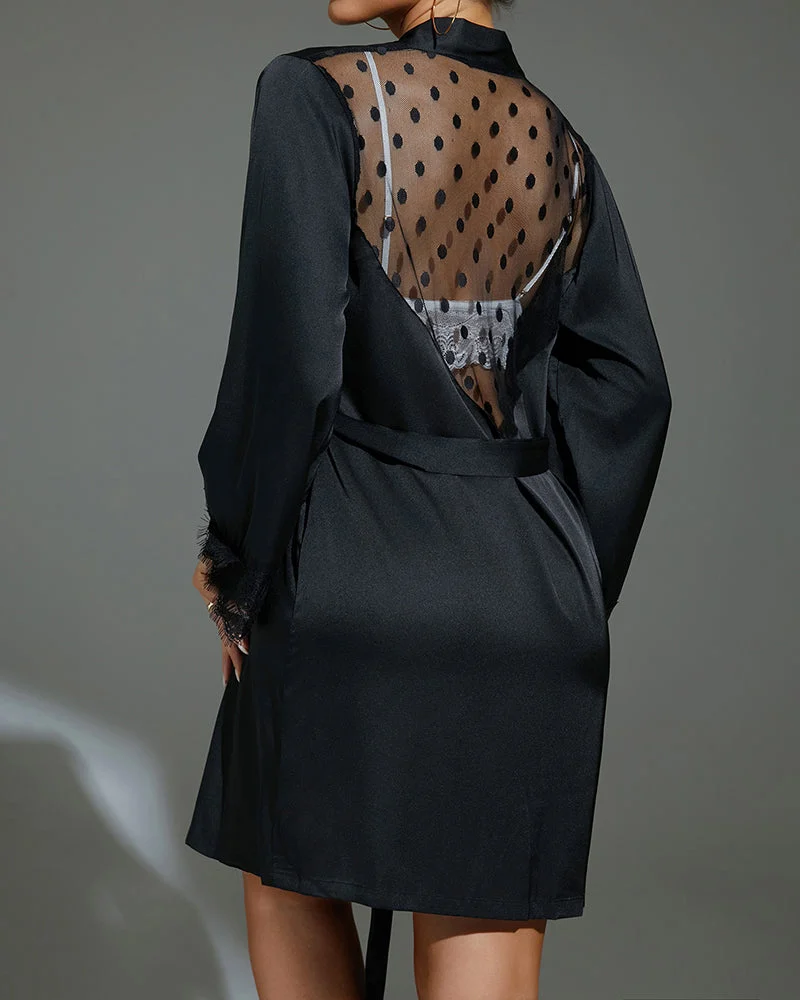 Sheer Heart Lace Backless Robe With Belt