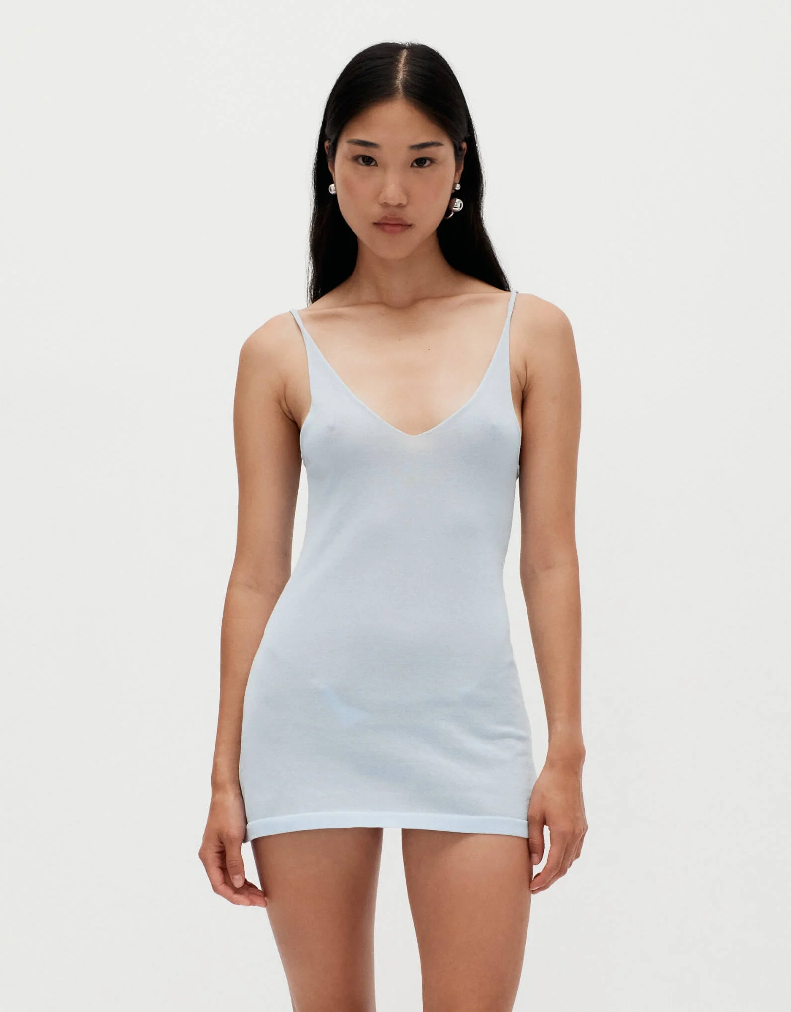 Sheer Knit Mini Dress in Misty Blue