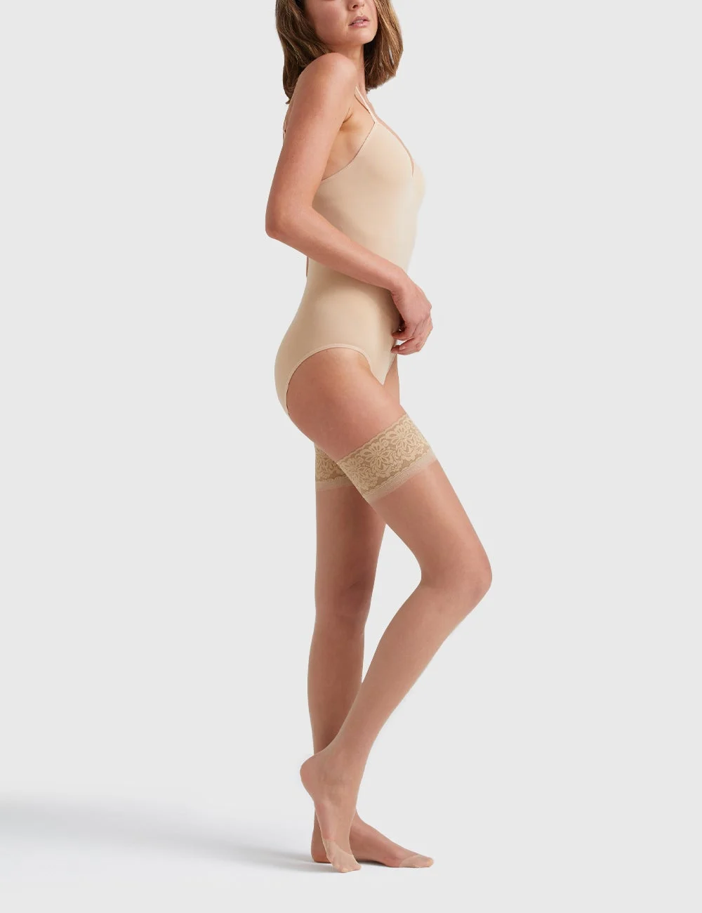 Sheer Lace Top Satin Stay Up