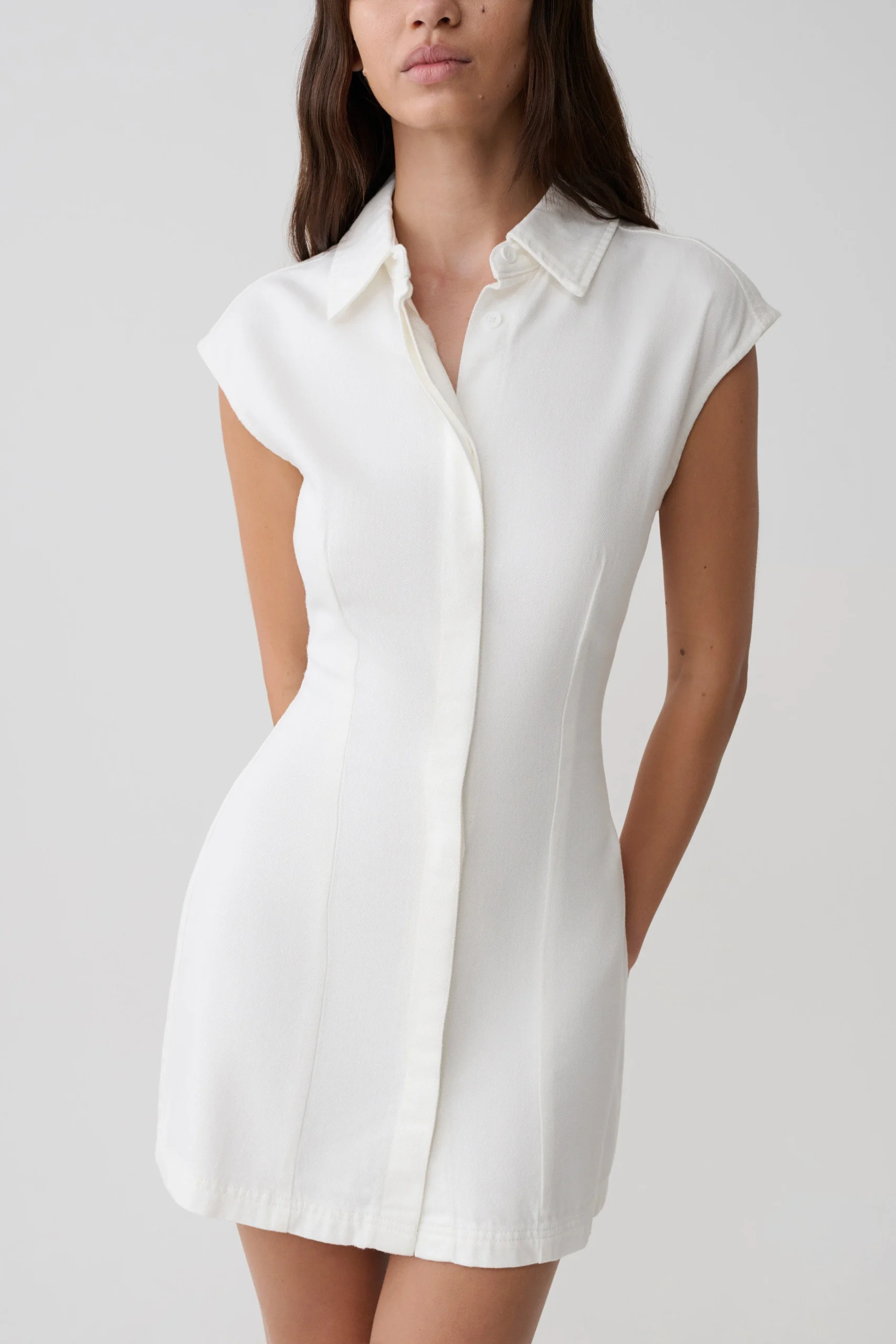 SheridenCollared Mini Denim Dress - White
