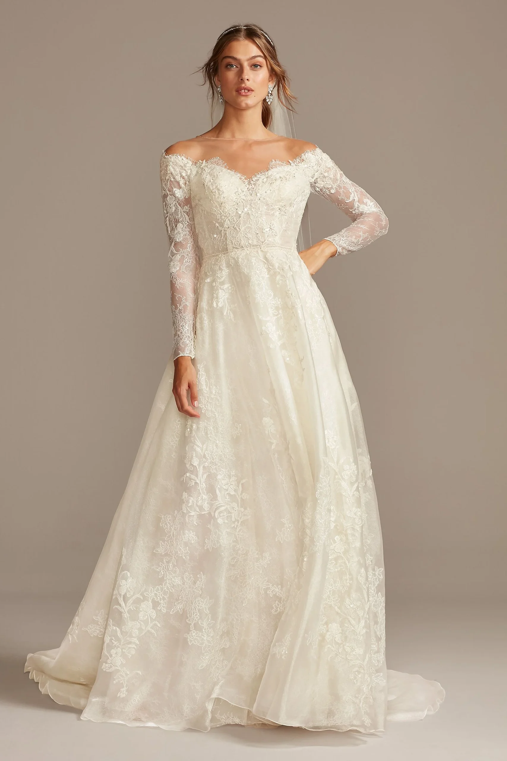 Shimmer Lace Long Sleeve Applique Wedding Dress