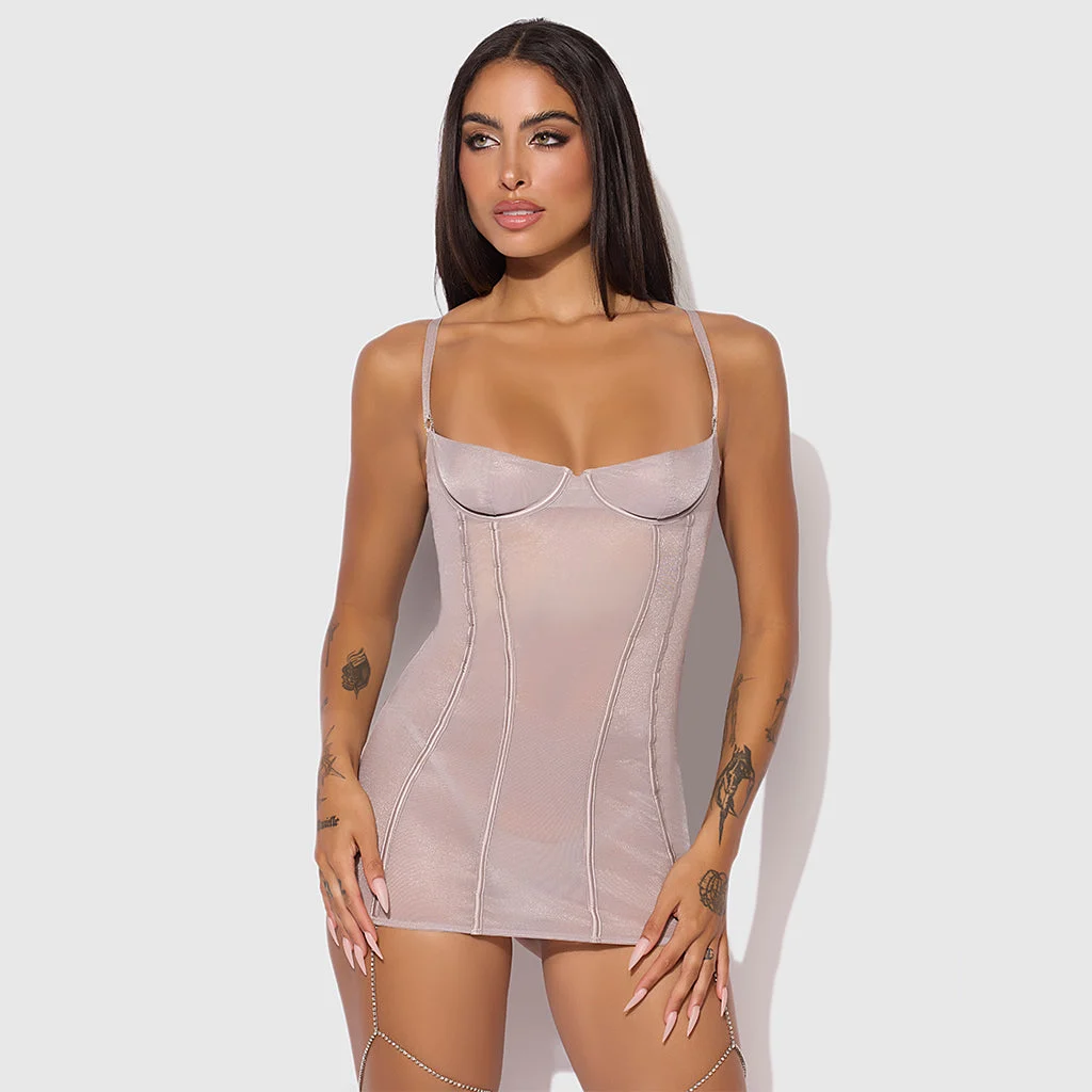 Shine Mesh Chemise Lingerie Set