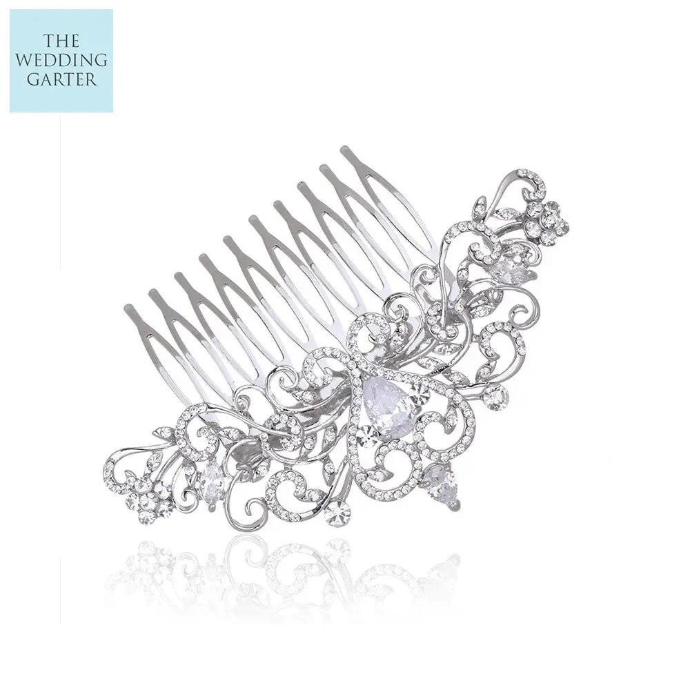 Shining Austrian Crystal Silver Bridal Hair Comb