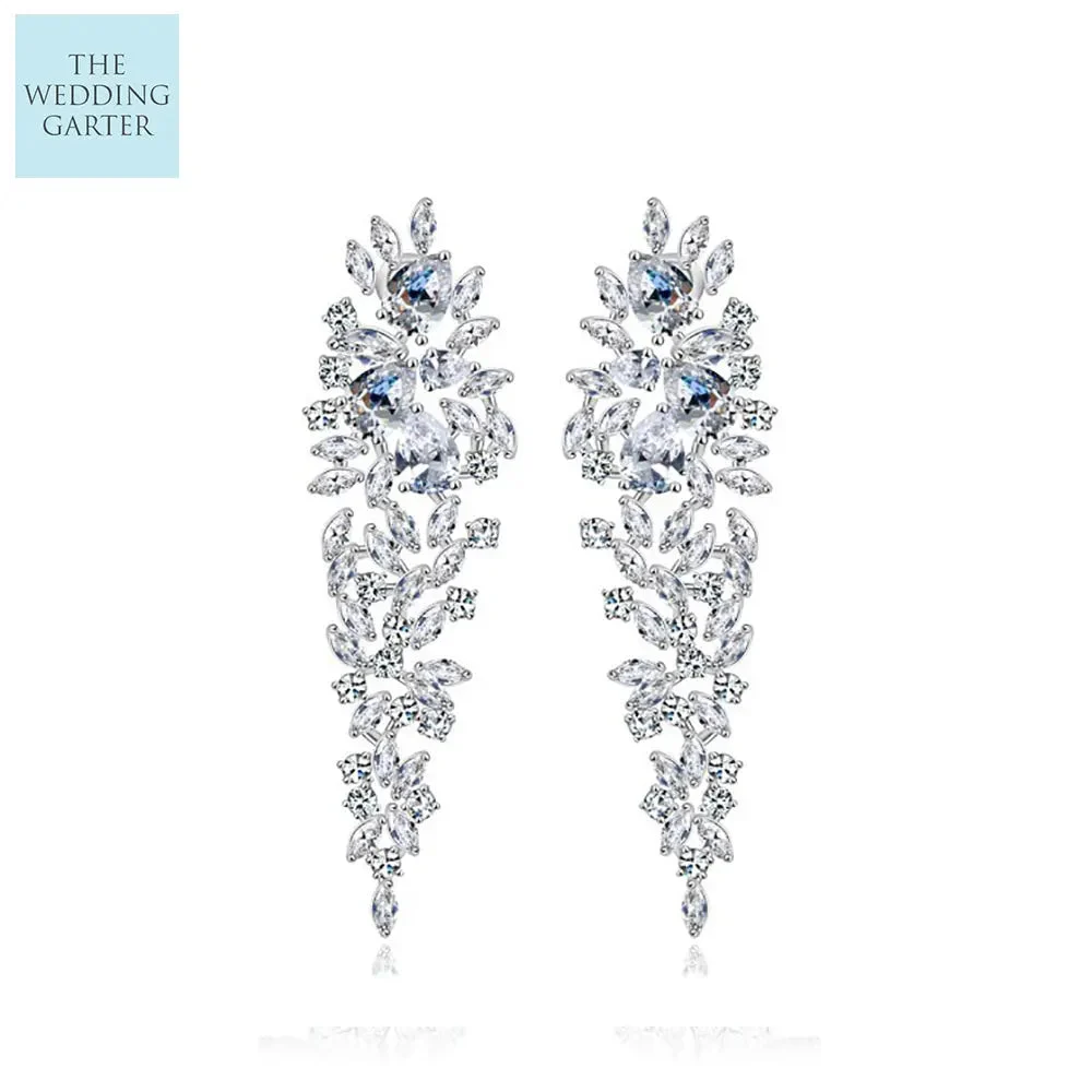 Shinning Clear Cubic Zirconia Diamond Long Bridal Earrings