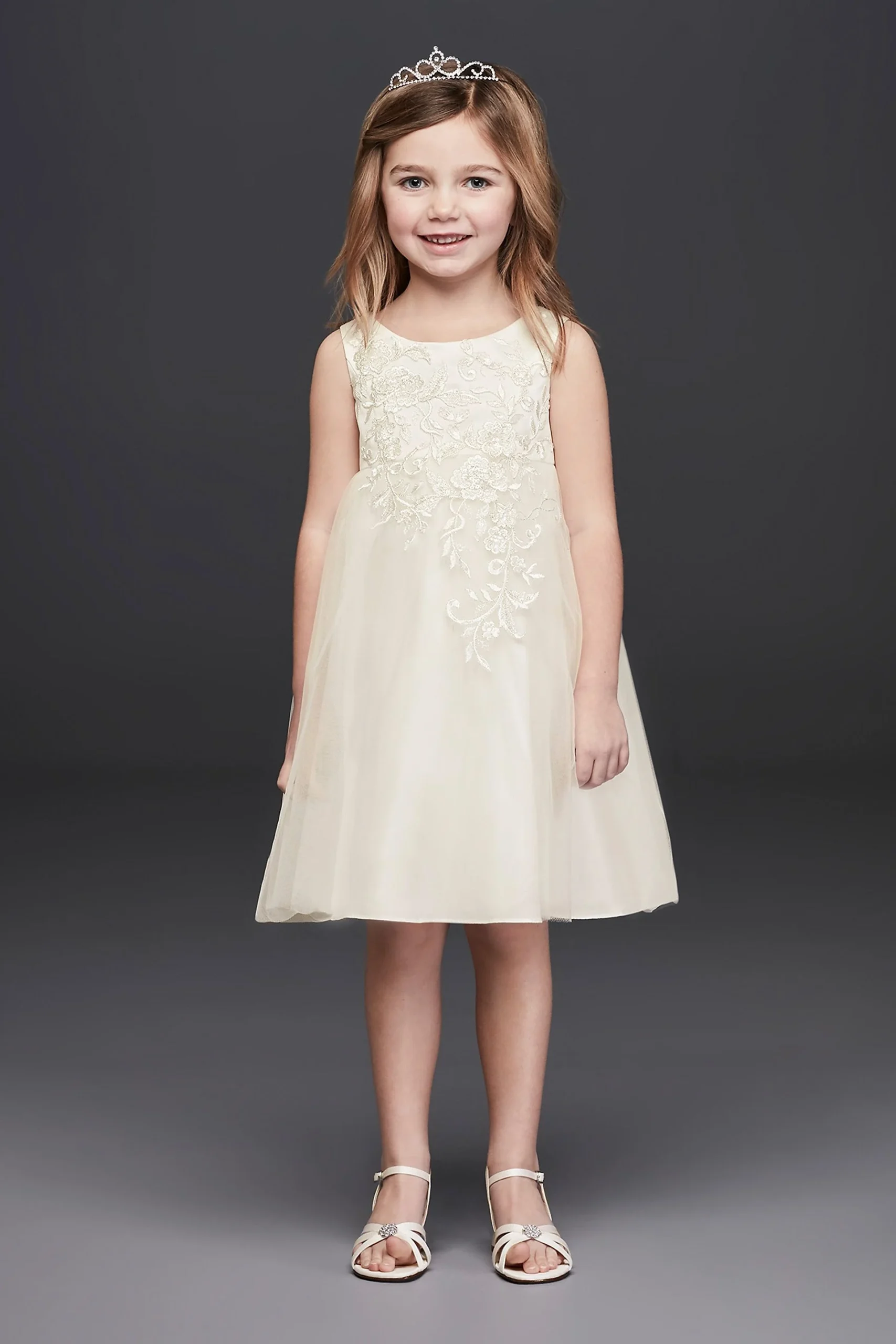 Short Appliqued Tulle A-Line Flower Girl Dress
