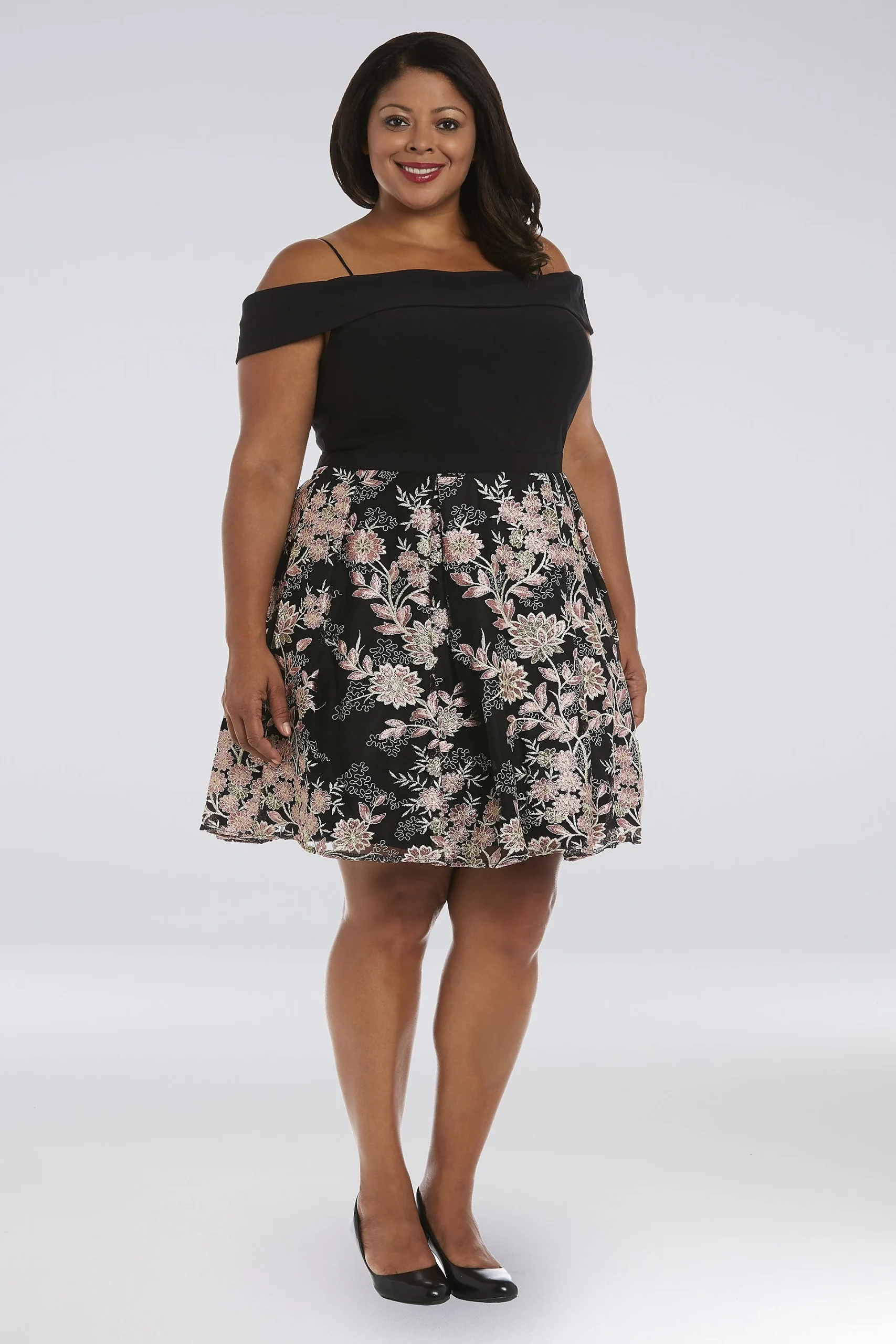 Short Embroidered Plus Size Off-the-Shoulder Dress