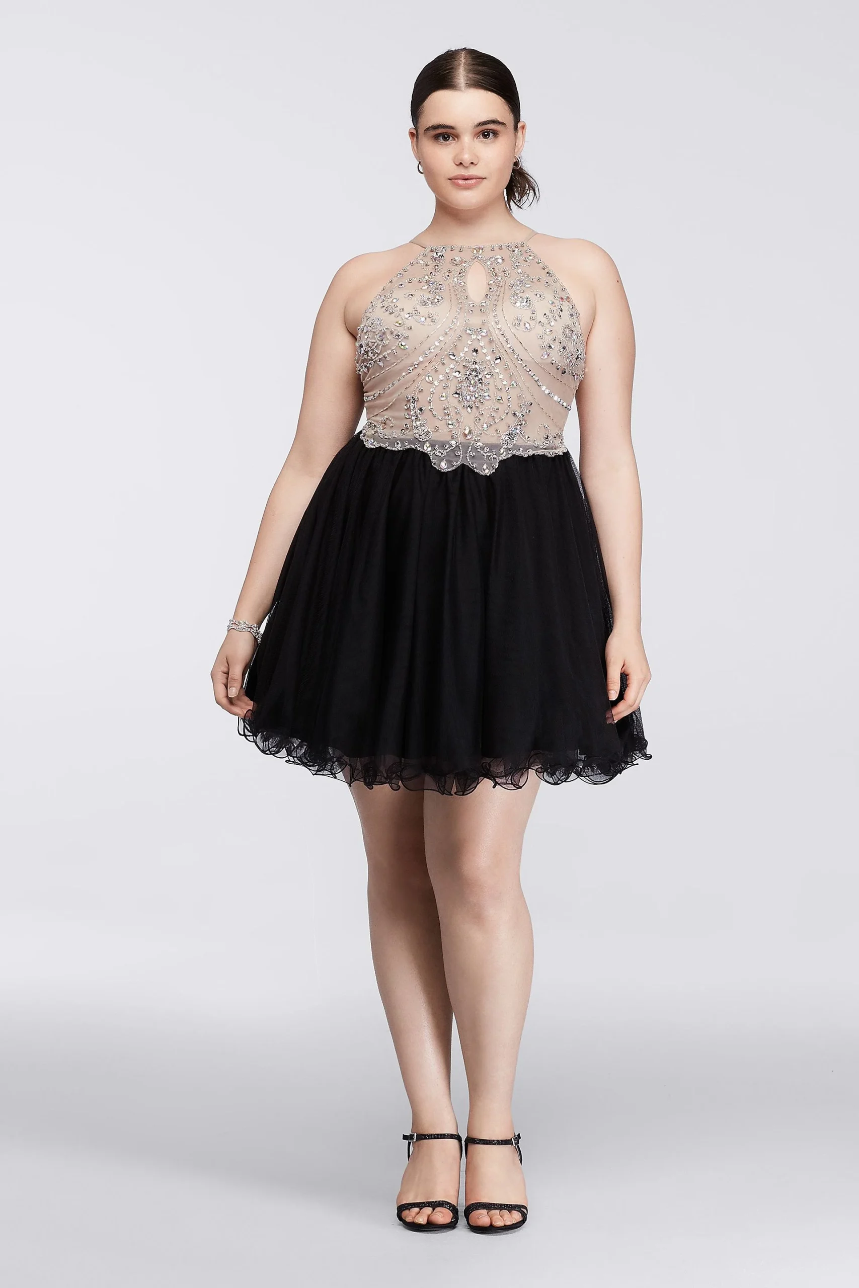 Short Halter Homecoming Dress with Beaded Bodice