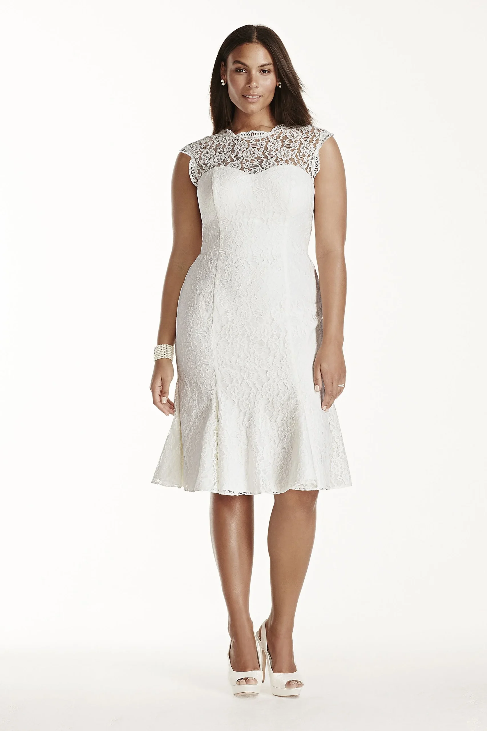 Short Lace Cap Sleeve Dress with Flounce Skirt