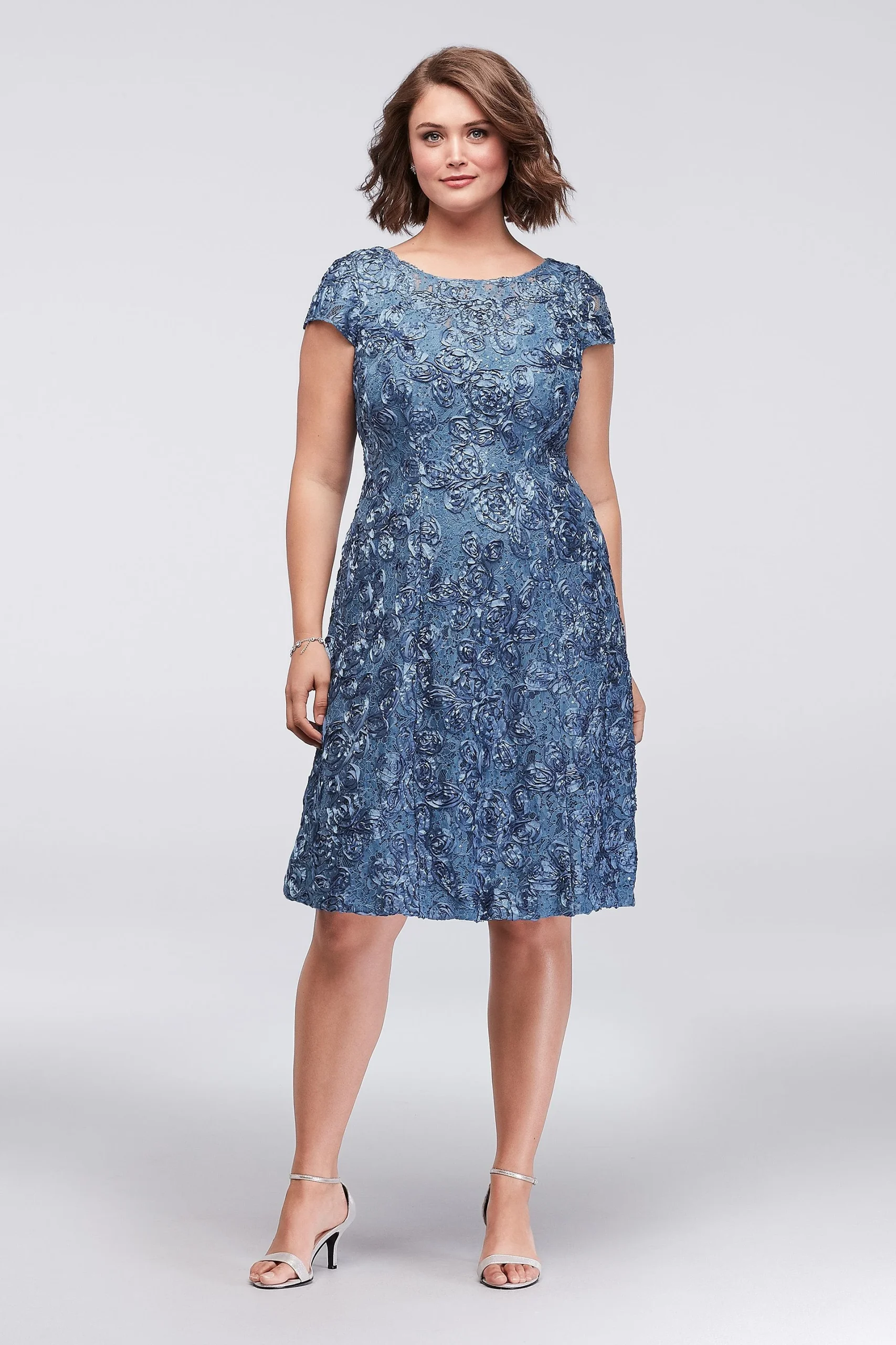 Short Plus Size A-Line Dress with Cap Sleeves