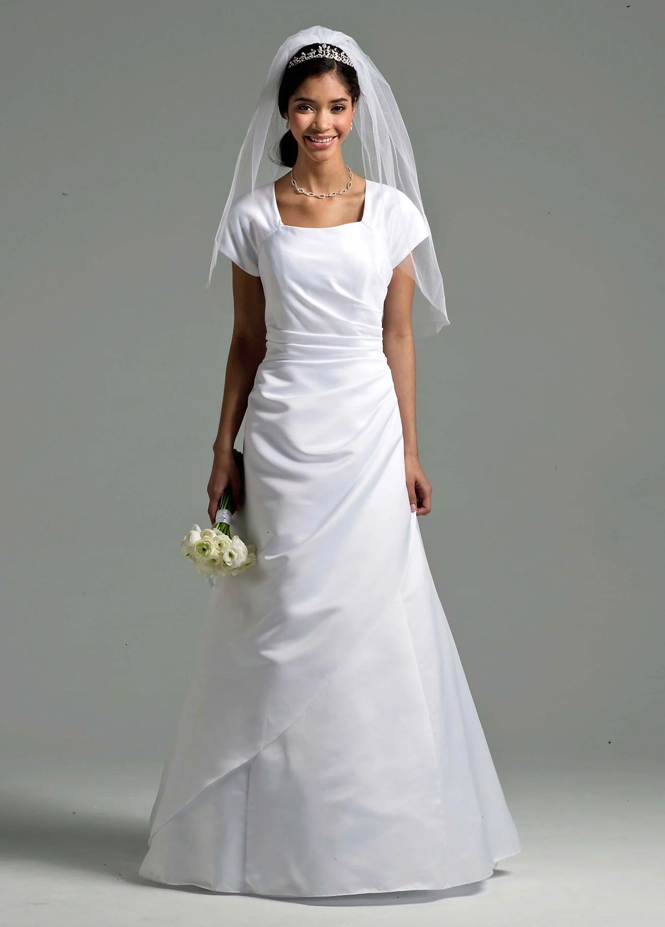 Short Sleeve Satin A line Gown