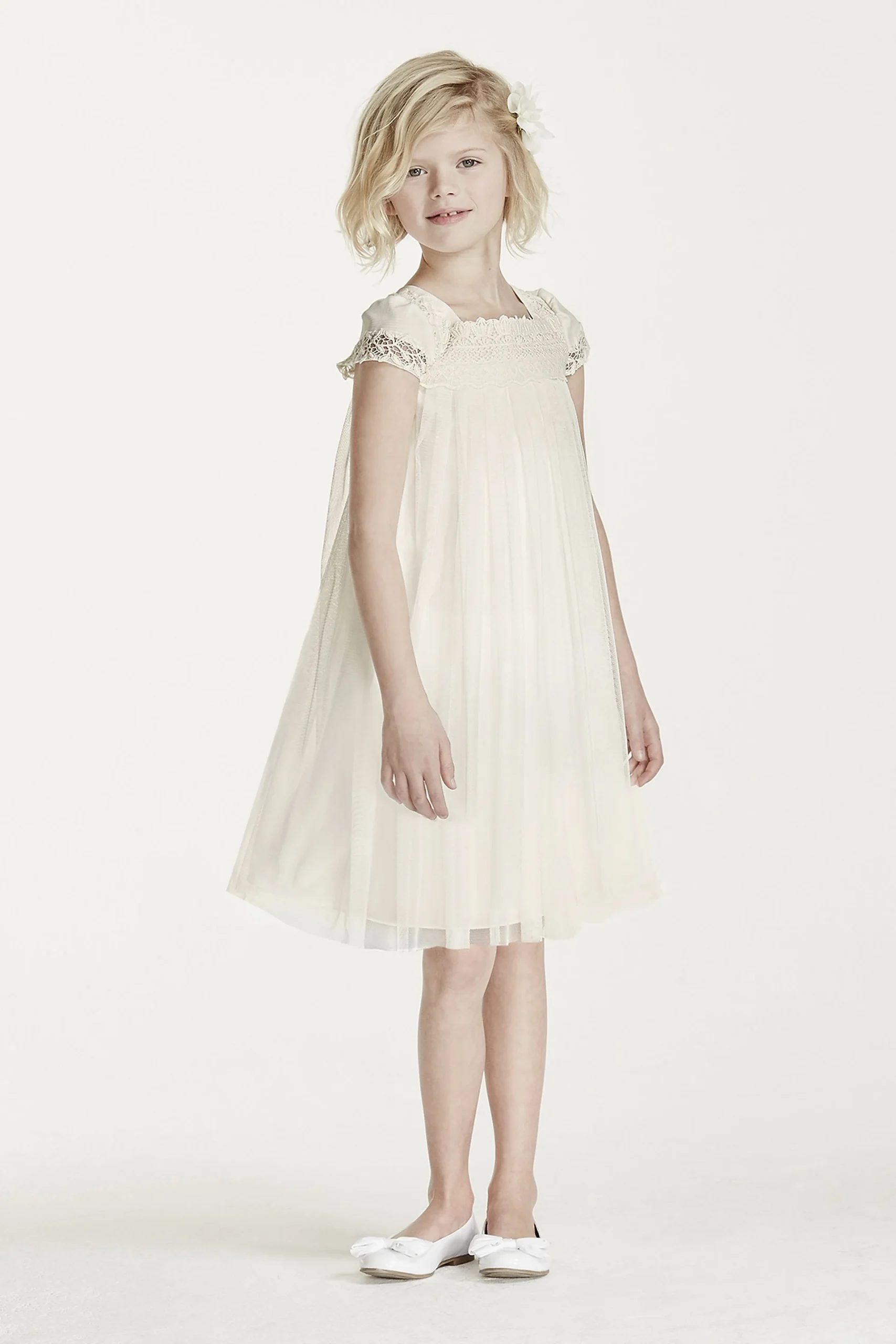 Short Sleeved Empire Tulle Sheath