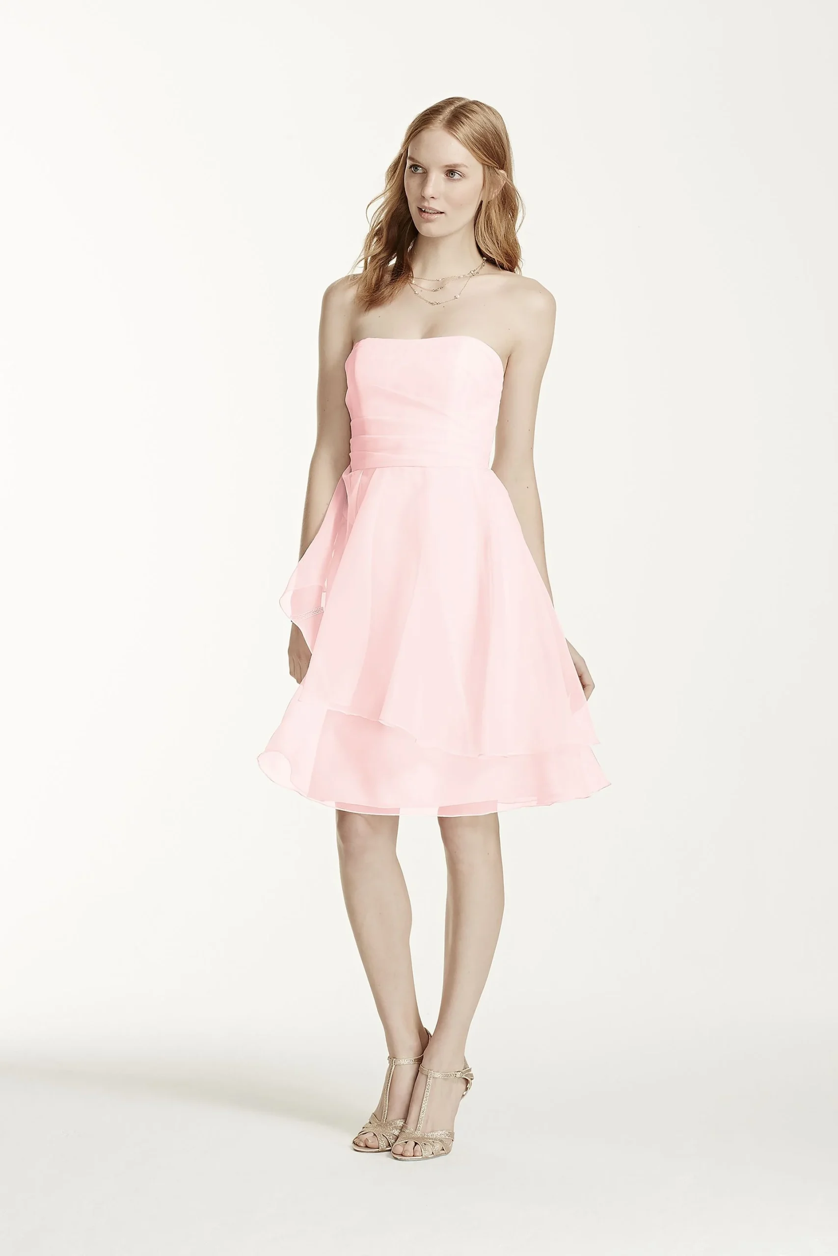 Short Strapless Organza Dress with Full Skirt