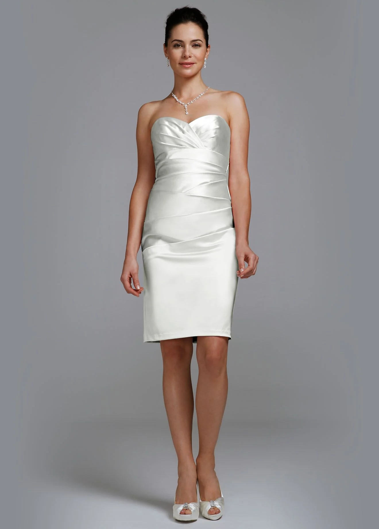 Short Stretch Satin Dress with Pleated Bodice