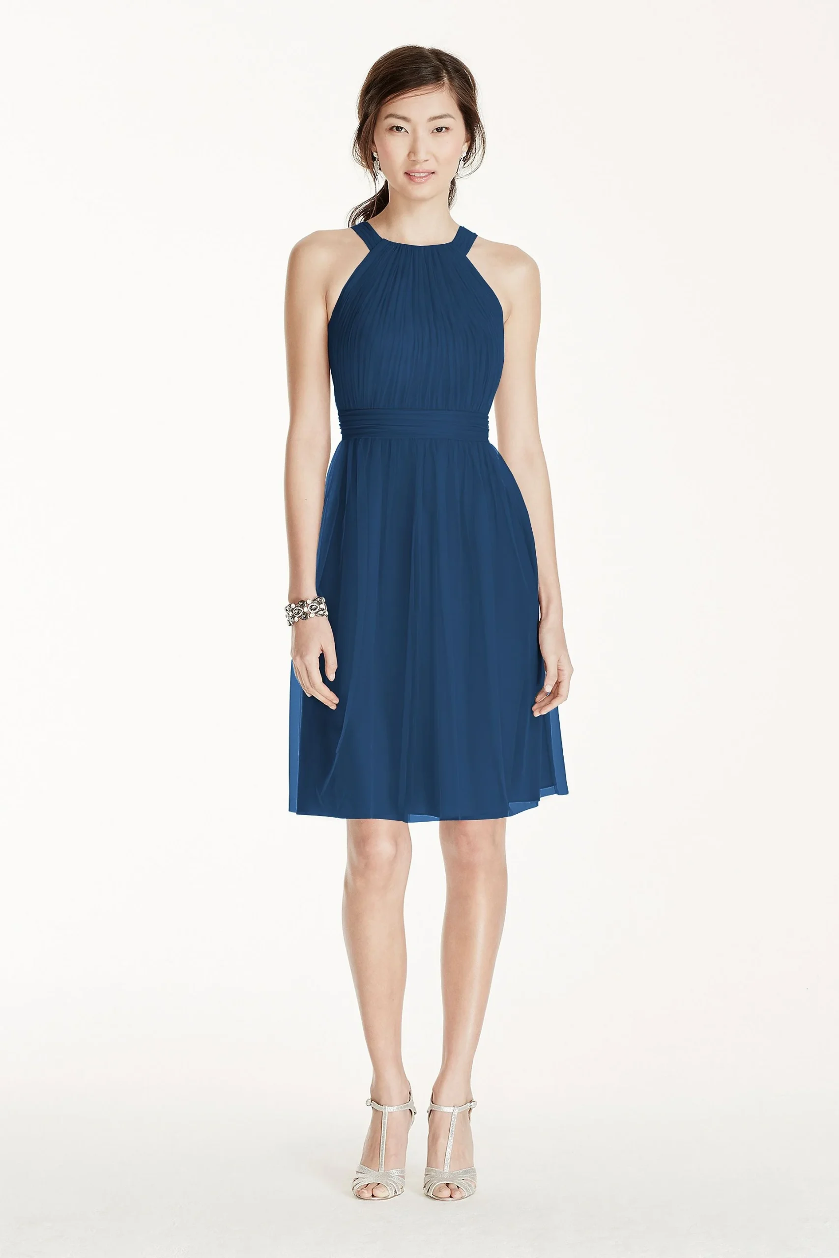 Short Tulle Dress with Pleated High-Neck Bodice