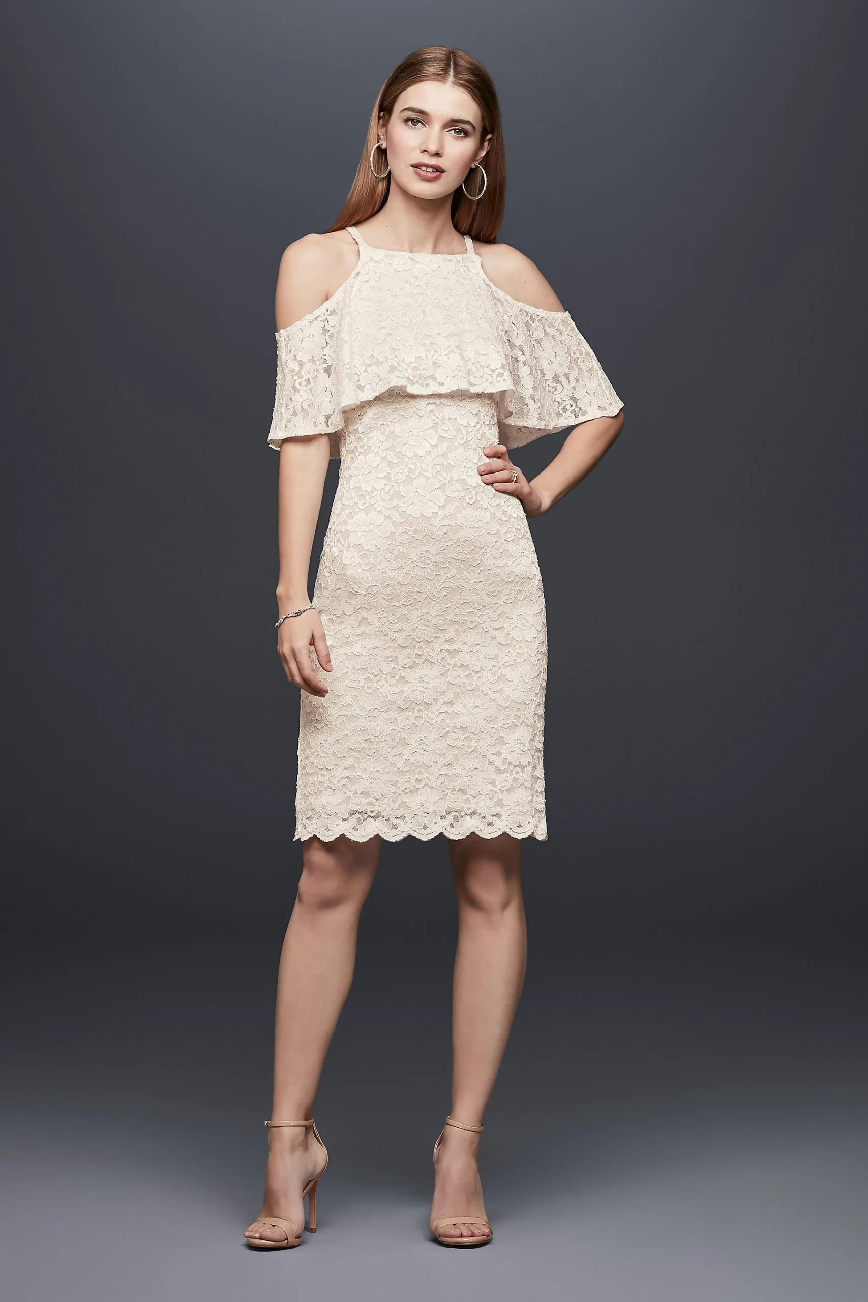Short Two-Tone Lace Dress with Ruffle Popover
