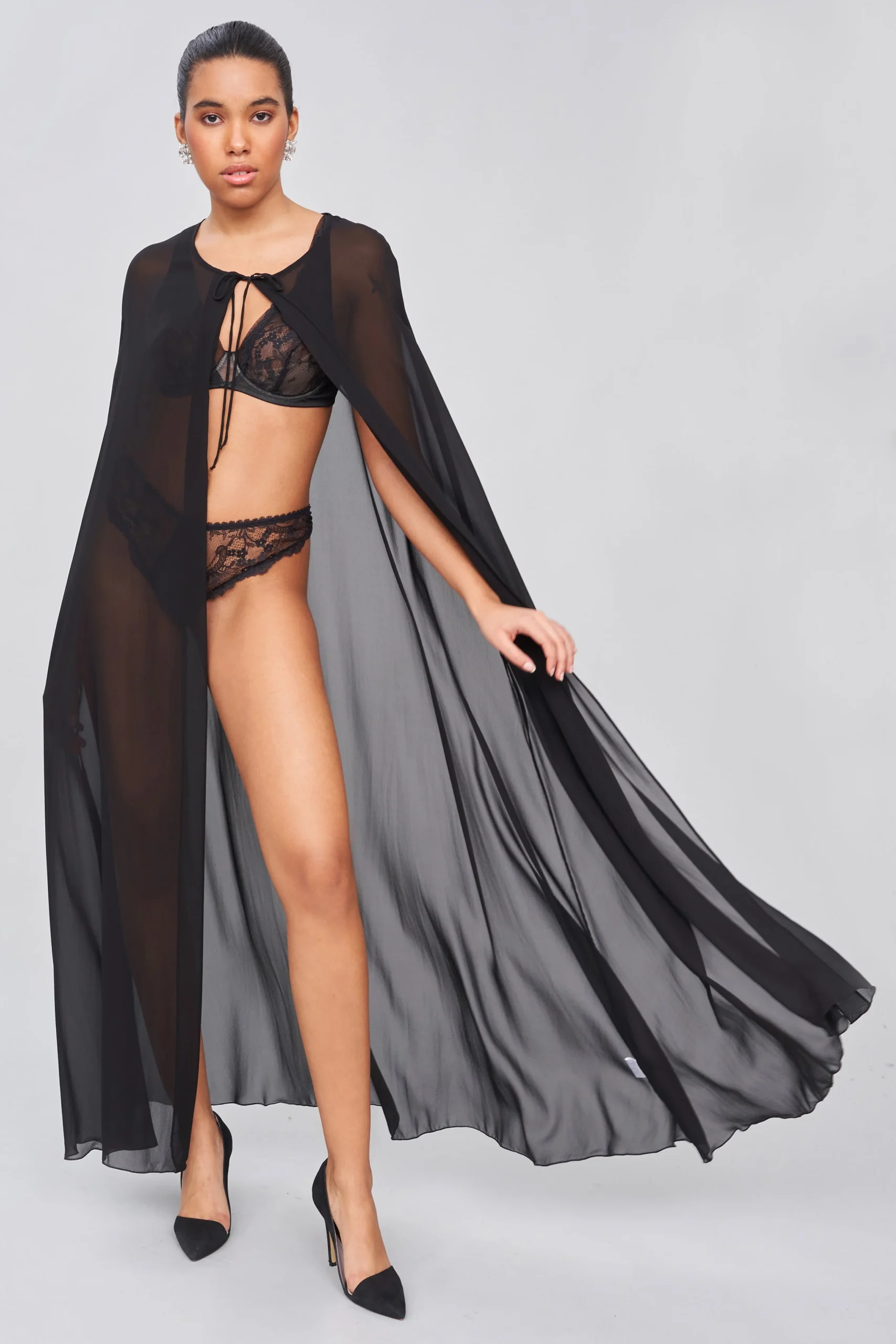Silk Georgette Tie‑Front Cape