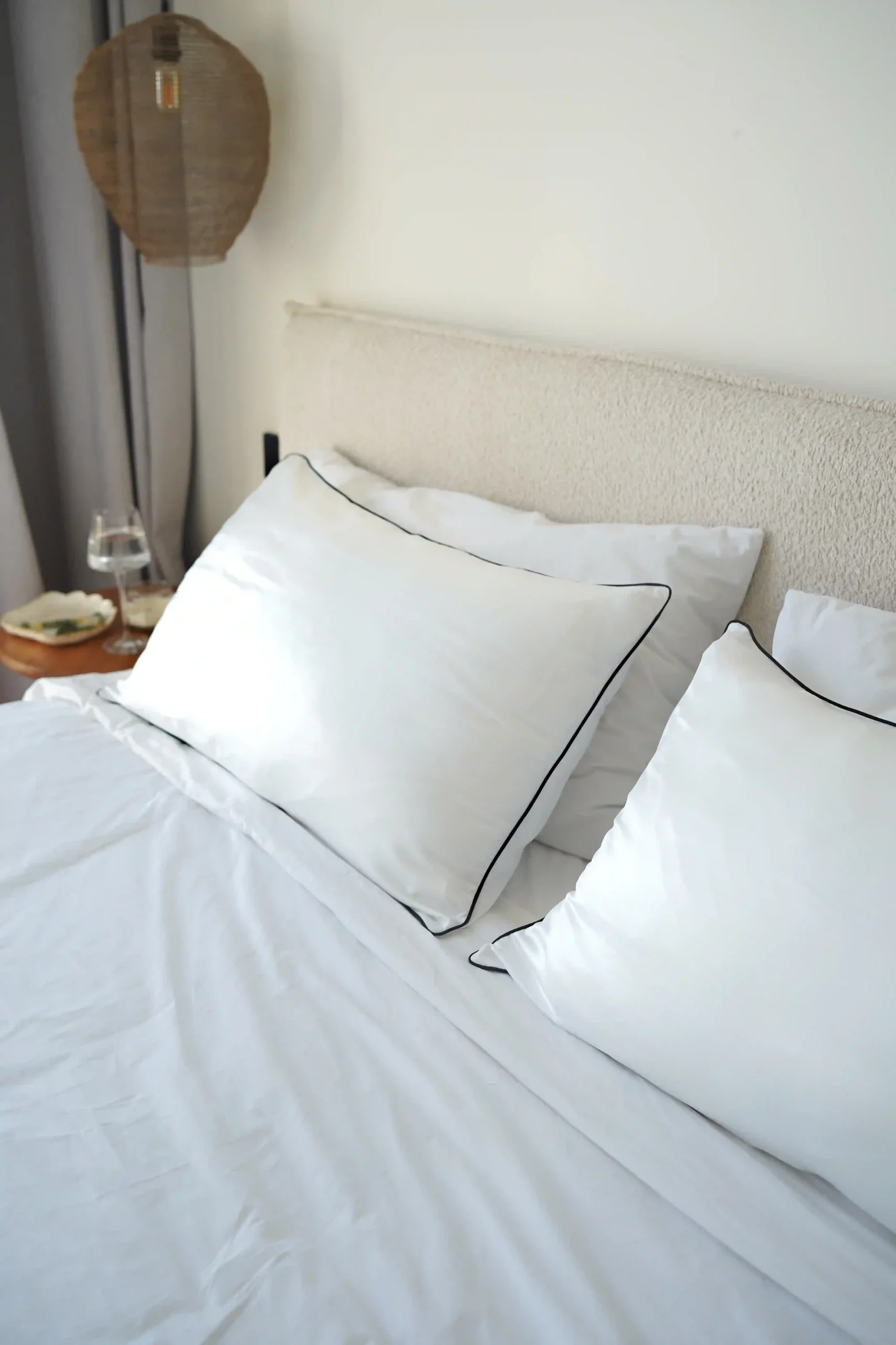 Silk Pillowcase Cover with Piping in White