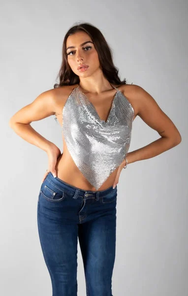 Silver Chainmail Halter Neck Top - Lucetta