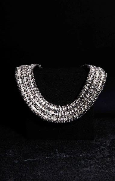 Silver Chunky Diamante Detail Choker - Nell