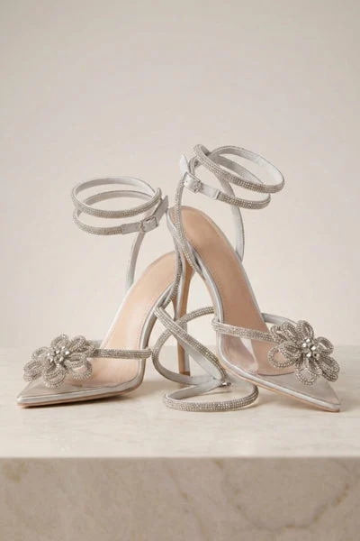 Silver Diamanté Detail Perspex Strappy Sandals - Zoe