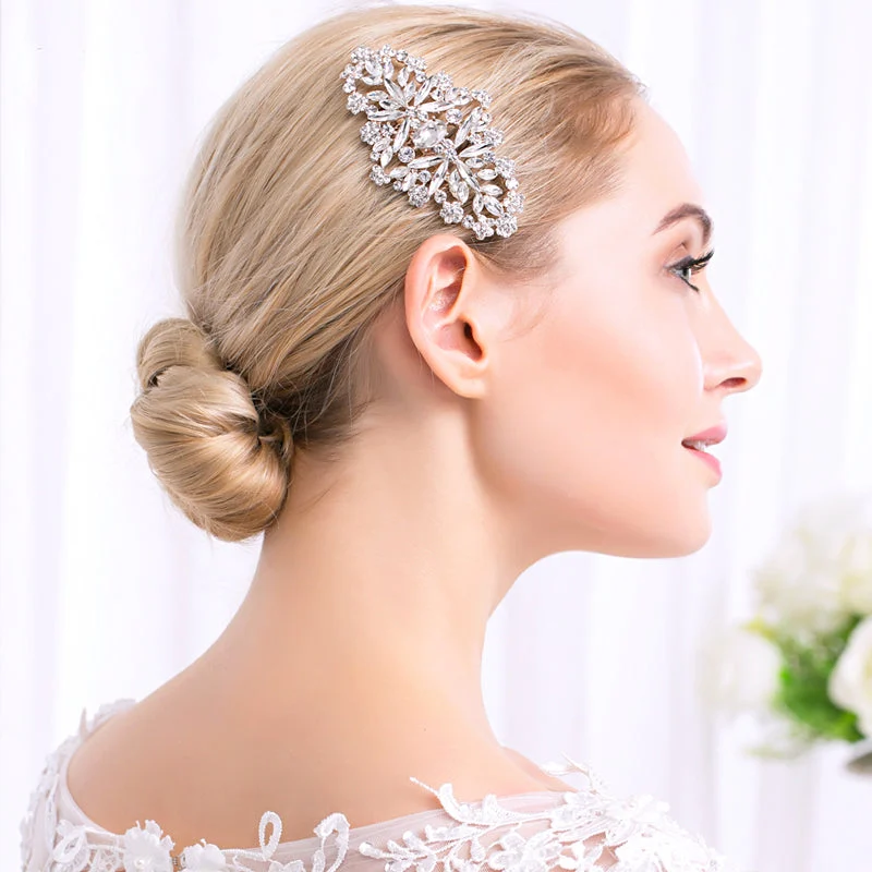 Silver Floral Bridal Hair Accessories Comb