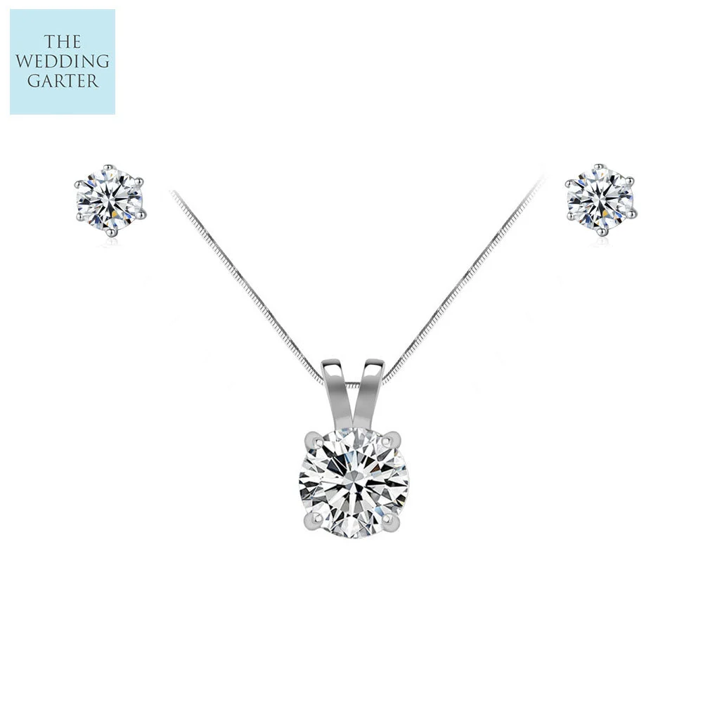 Silver Solitaire Cubic Zirconia Diamond Jewellery Set