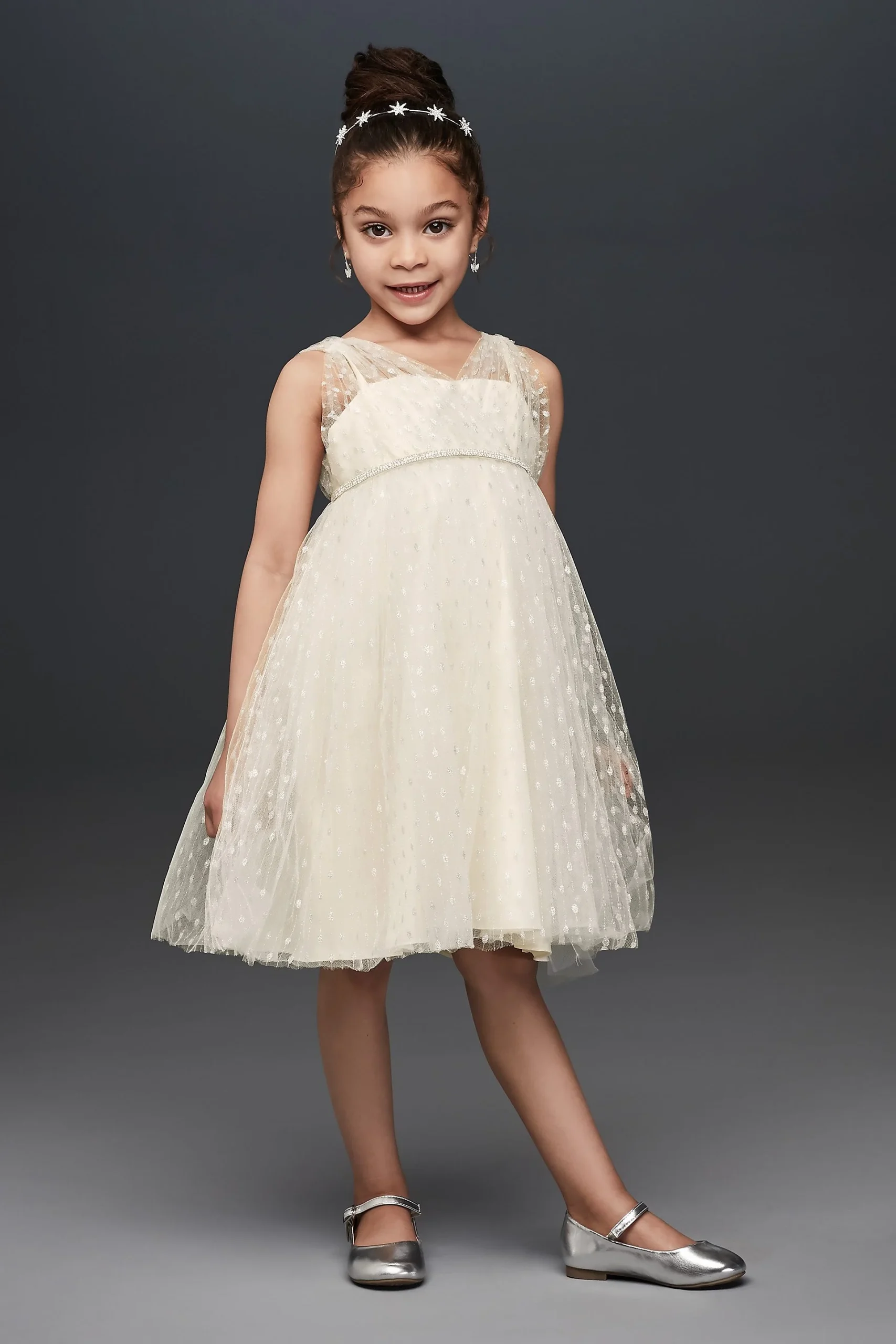 SilverDots Flower Girl Dress with Crystal Belt