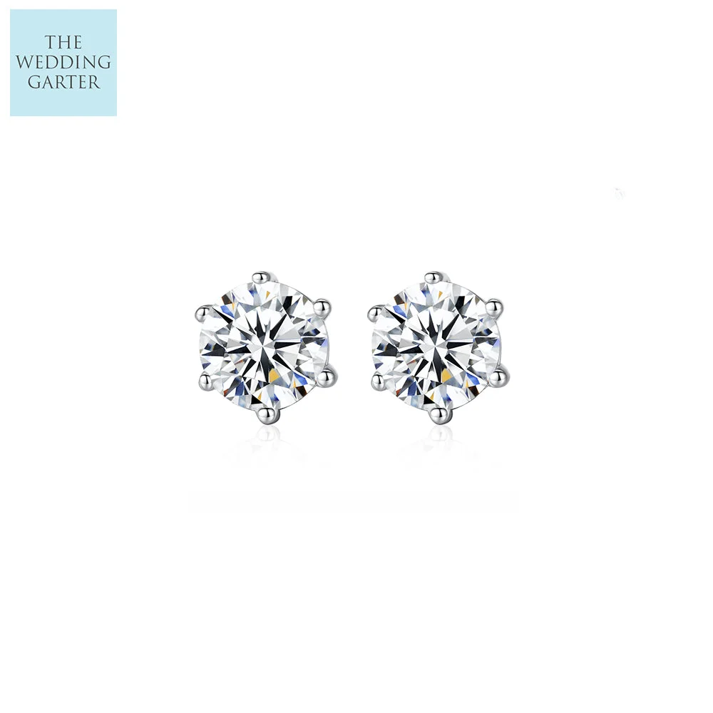 Simple 1 Carat CZ Hypoallergenic Bridal Earrings