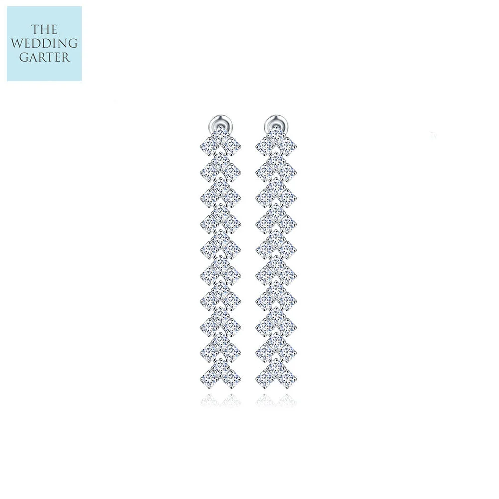 Simple Long Drop Cubic Zirconia Wedding Earrings