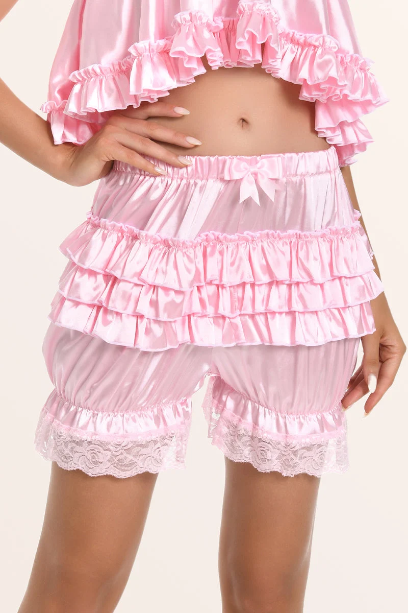 Sissy Satin Ruffled Bloomer Shorts