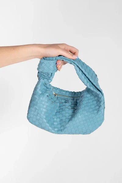 Sky Blue Woven Knotted Detail Handbag - Elisa