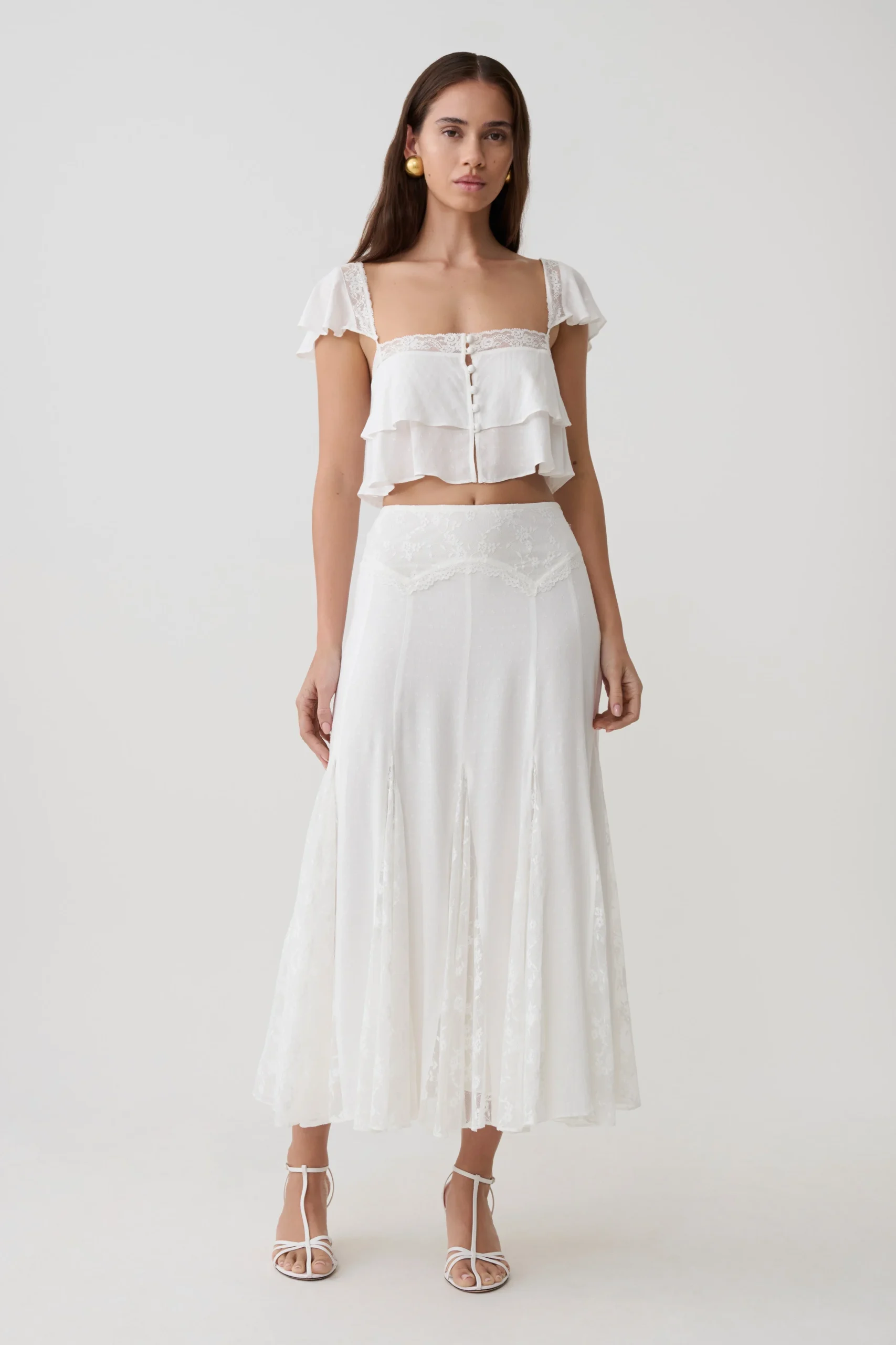 SkylarLace Panelled Midi Skirt - White