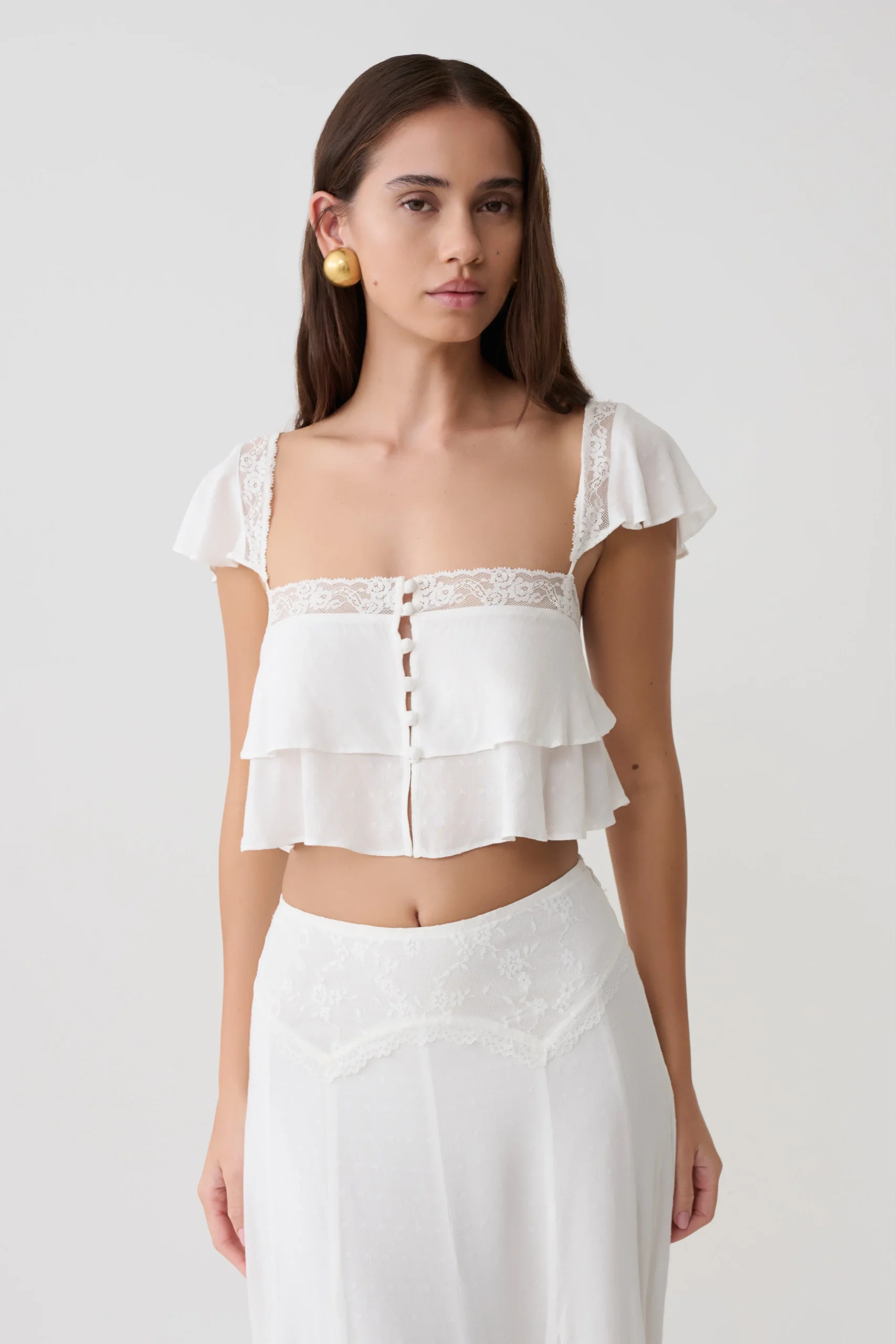 SkylarLace Sleeveless Crop Top - White