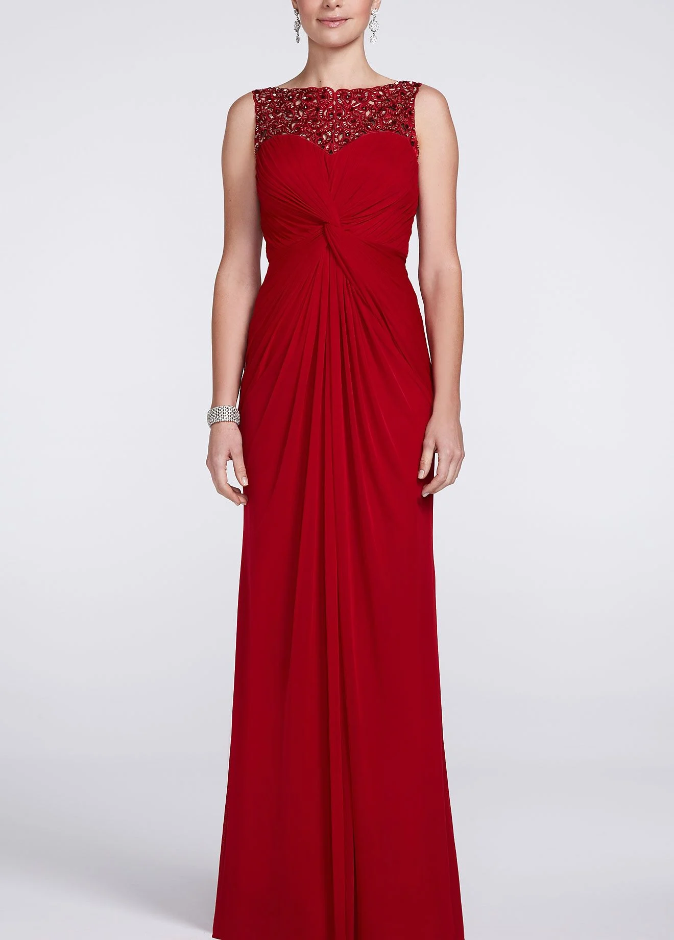 Sleeveless Chiffon Dress with Beaded Illusion Neck
