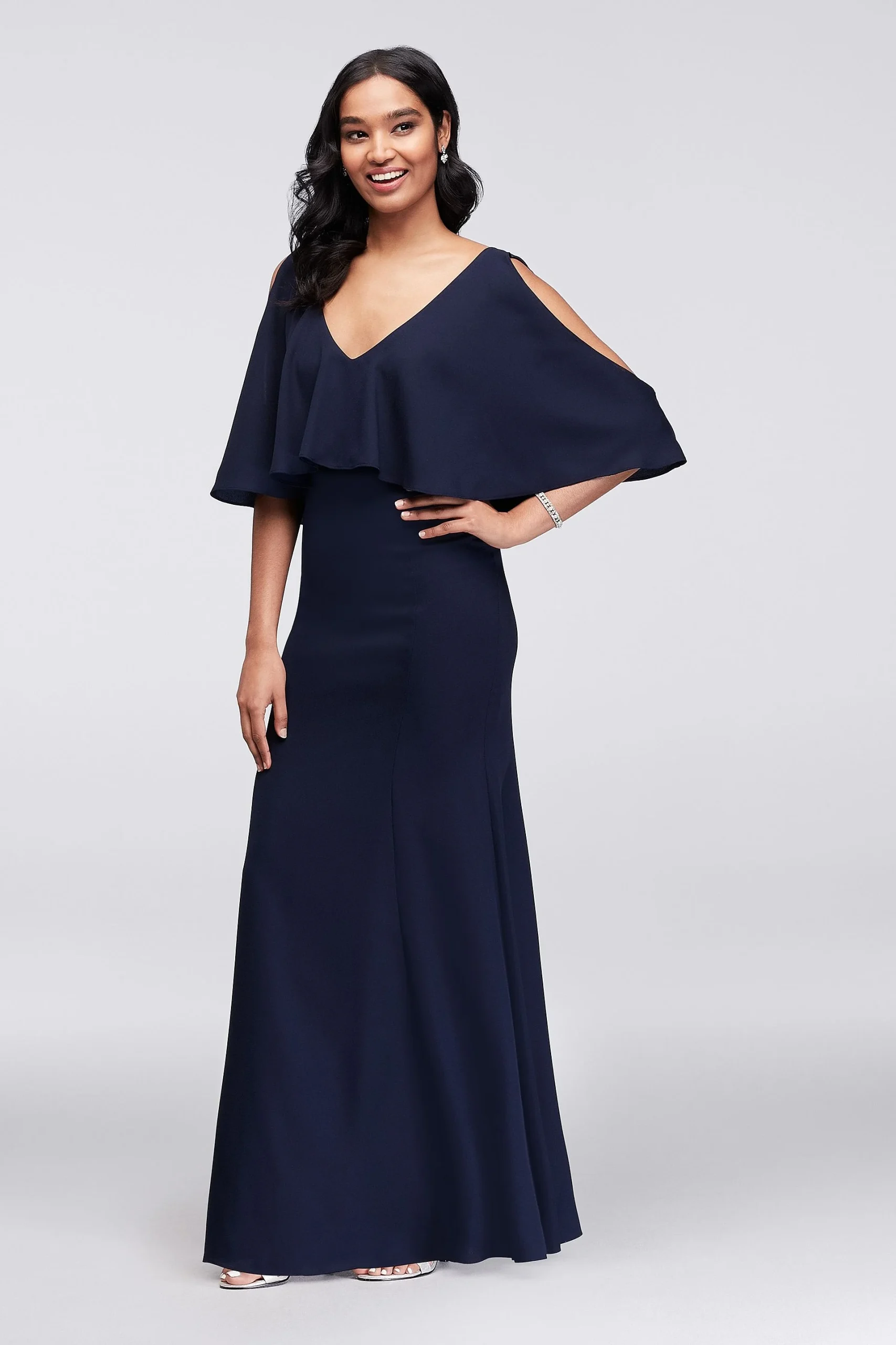 Sleeveless Crepe Mermaid Gown with Flounce