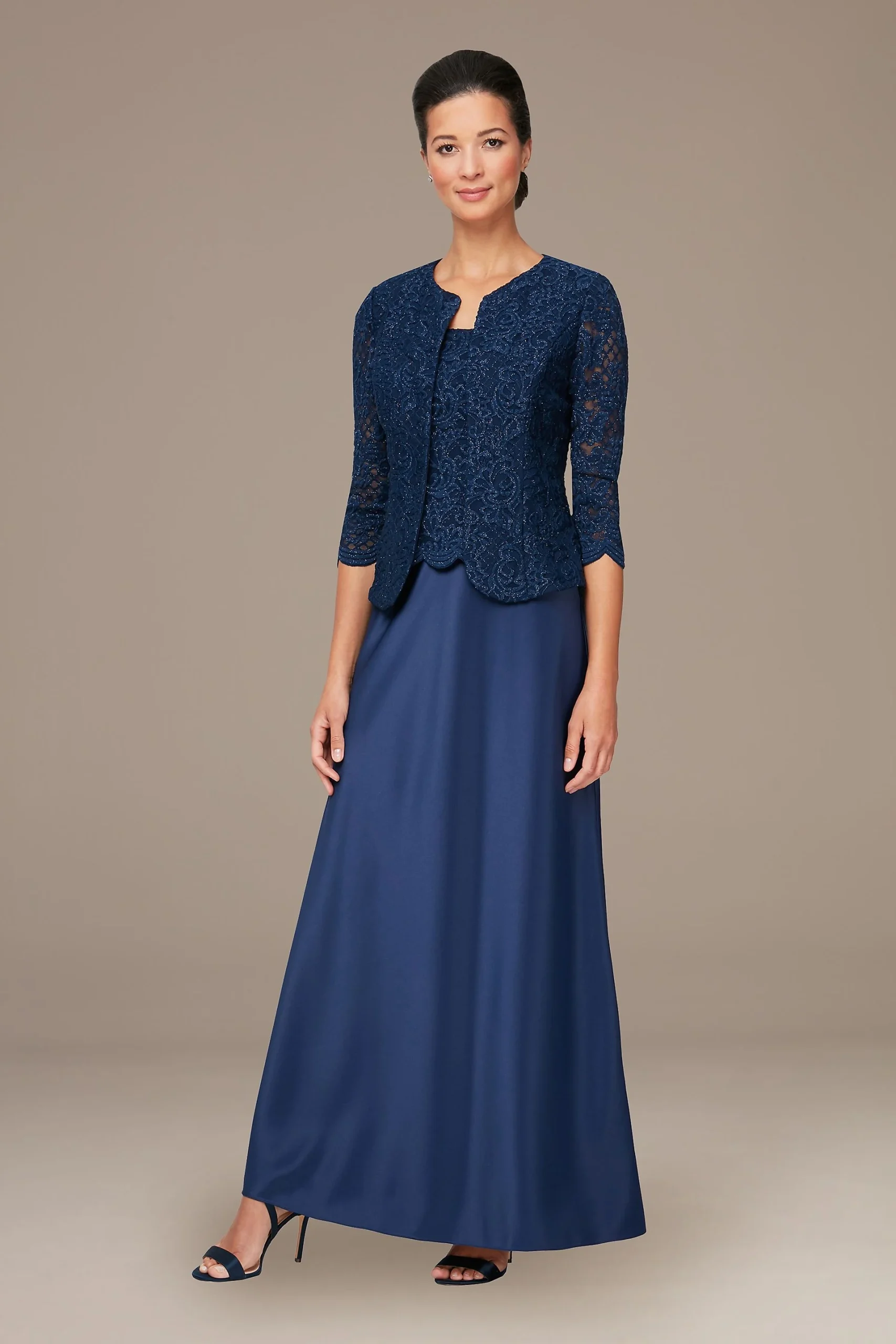 Sleeveless Lace and Satin A-Line Dress with Jacket