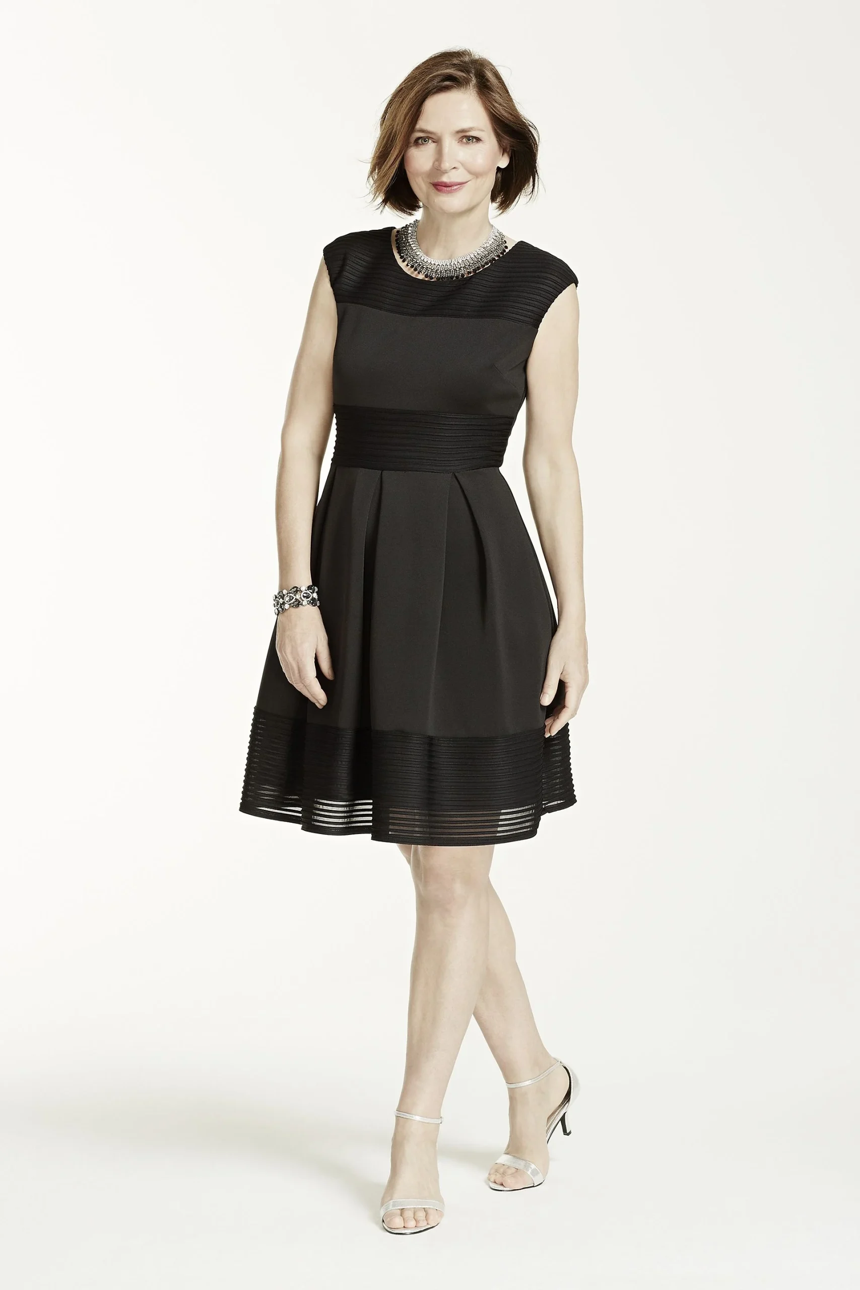 Sleeveless A Line Short Dress with Ribbon Detail