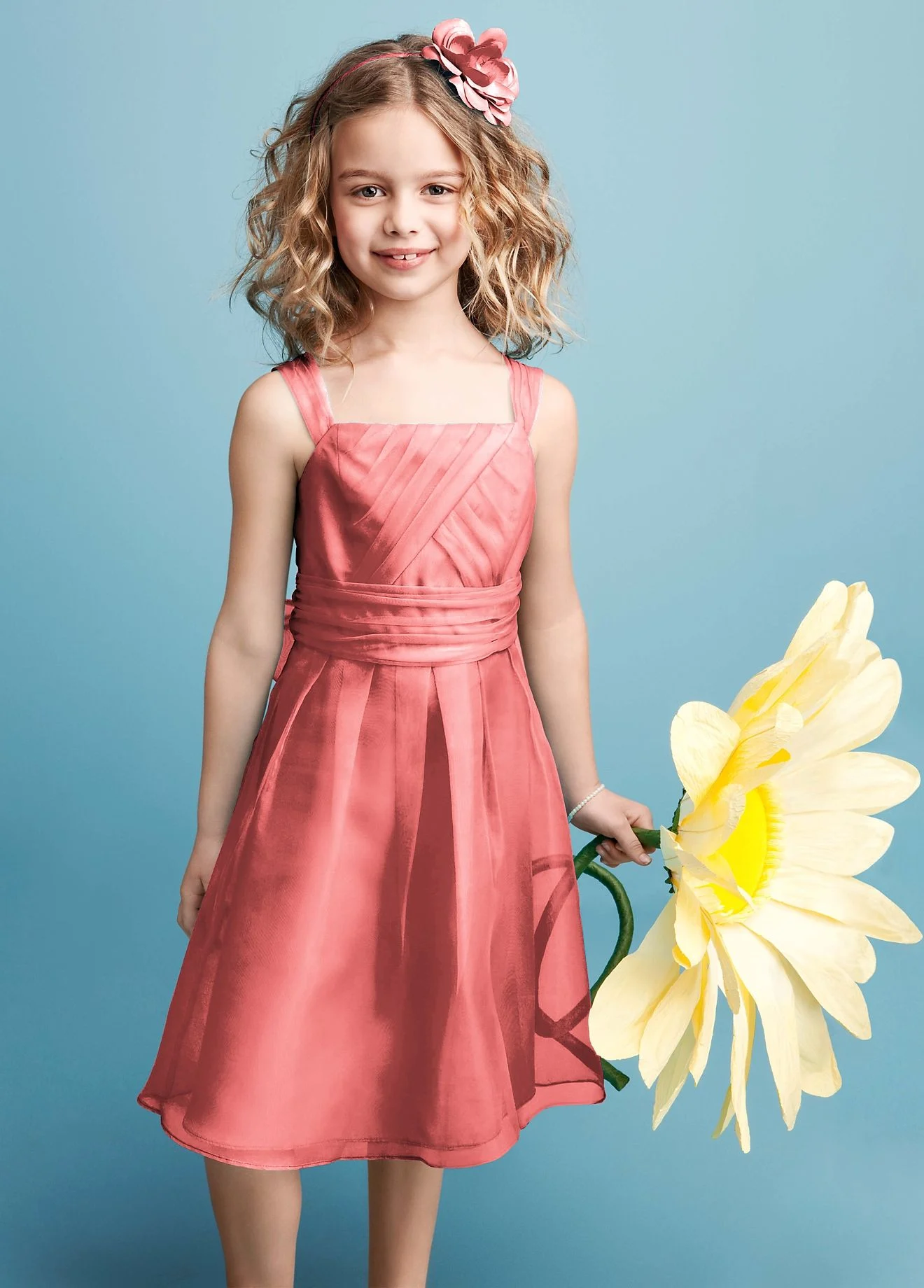 Sleeveless Organza Dress with Pleating
