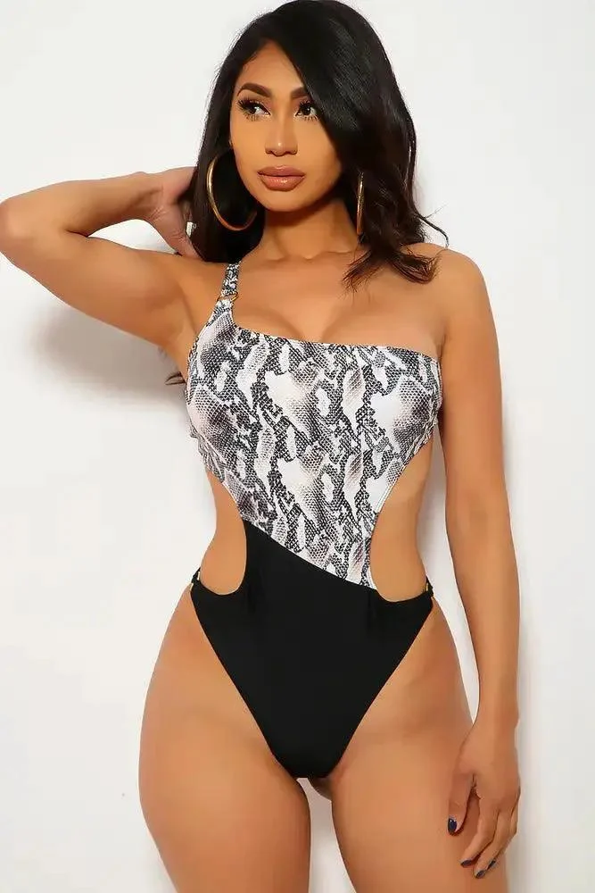 Snake Black Cut Out One Piece Swimsuit