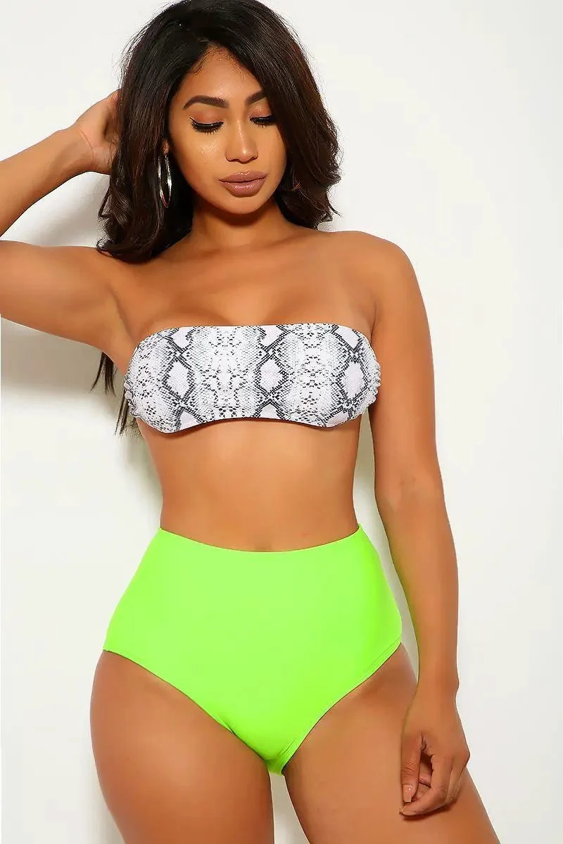 Snake Lime Print Two Piece Swimsuit